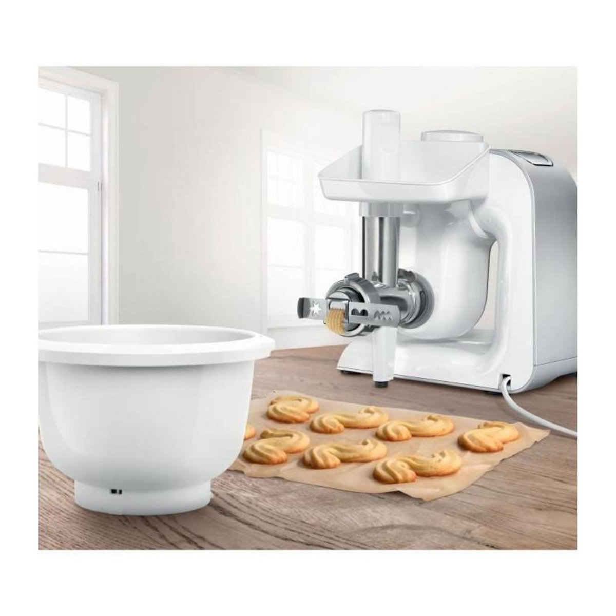 BOSCH Accessoires Baking Sensation - BOSCH - MUZ5BS1 - Hachoir a viande - Grille 5 mm - Accessoire biscuit 4 formes - Bol 3,9 L