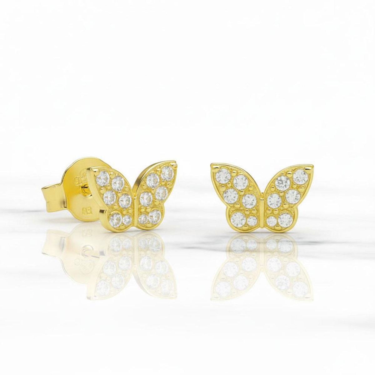 L'ATELIER D'AZUR Boucles d'Oreilles Argent 925/000 Doré - Papillon Pavé de Zirconiums