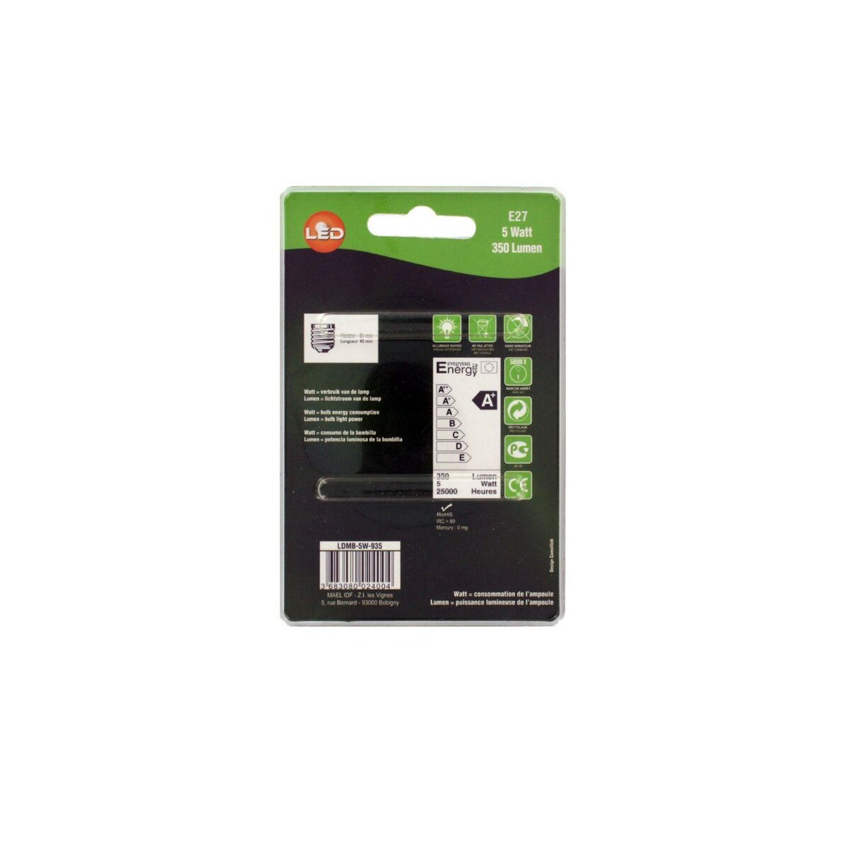 NITYAM Ampoule LED Sphérique E27 - 5W