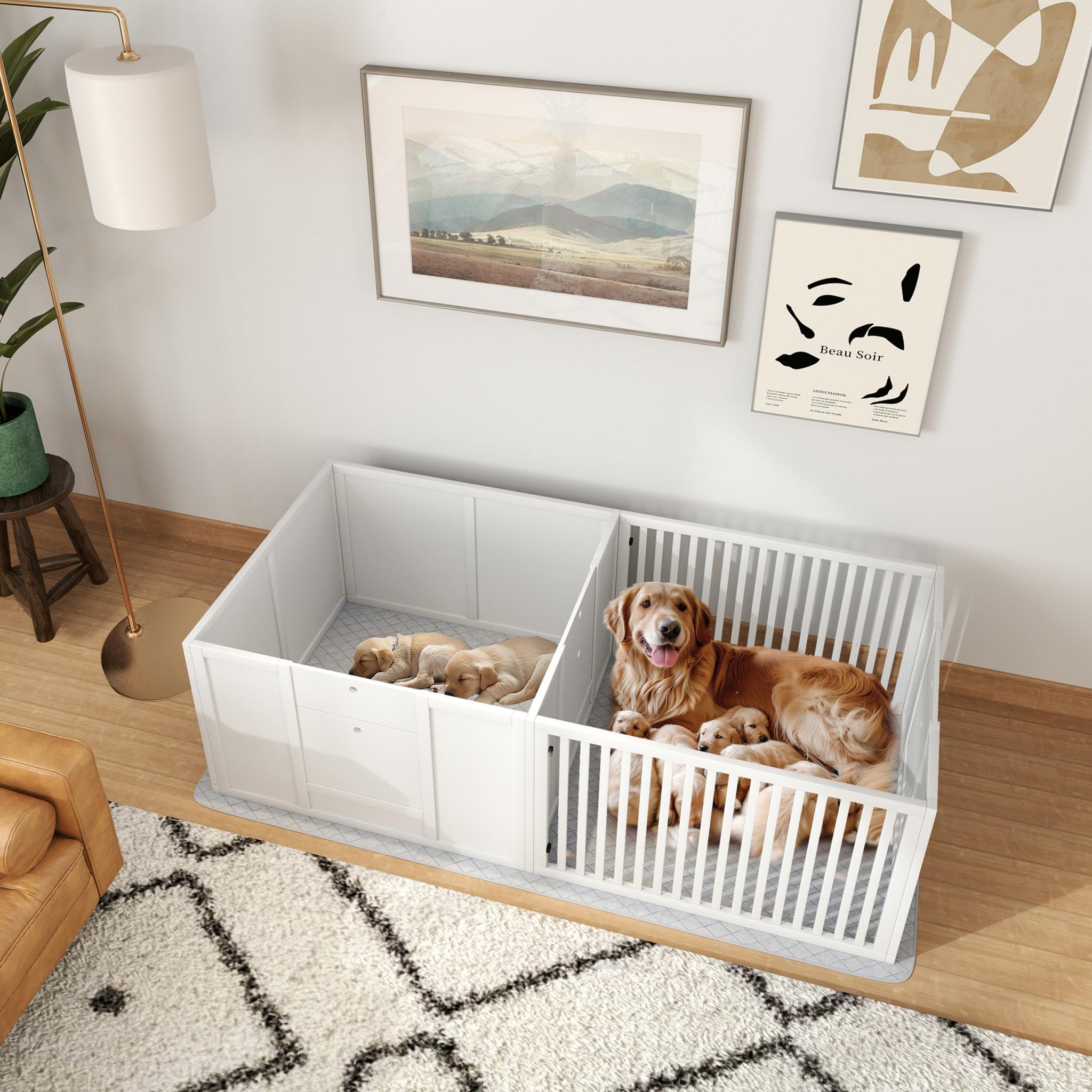 Voir la diapositive 2 : PAWHUT Parc de mise bas pour chien - caisse de mise bas pour chien - hauteur porte réglable - 166 x 80 x 50 cm, blanc
