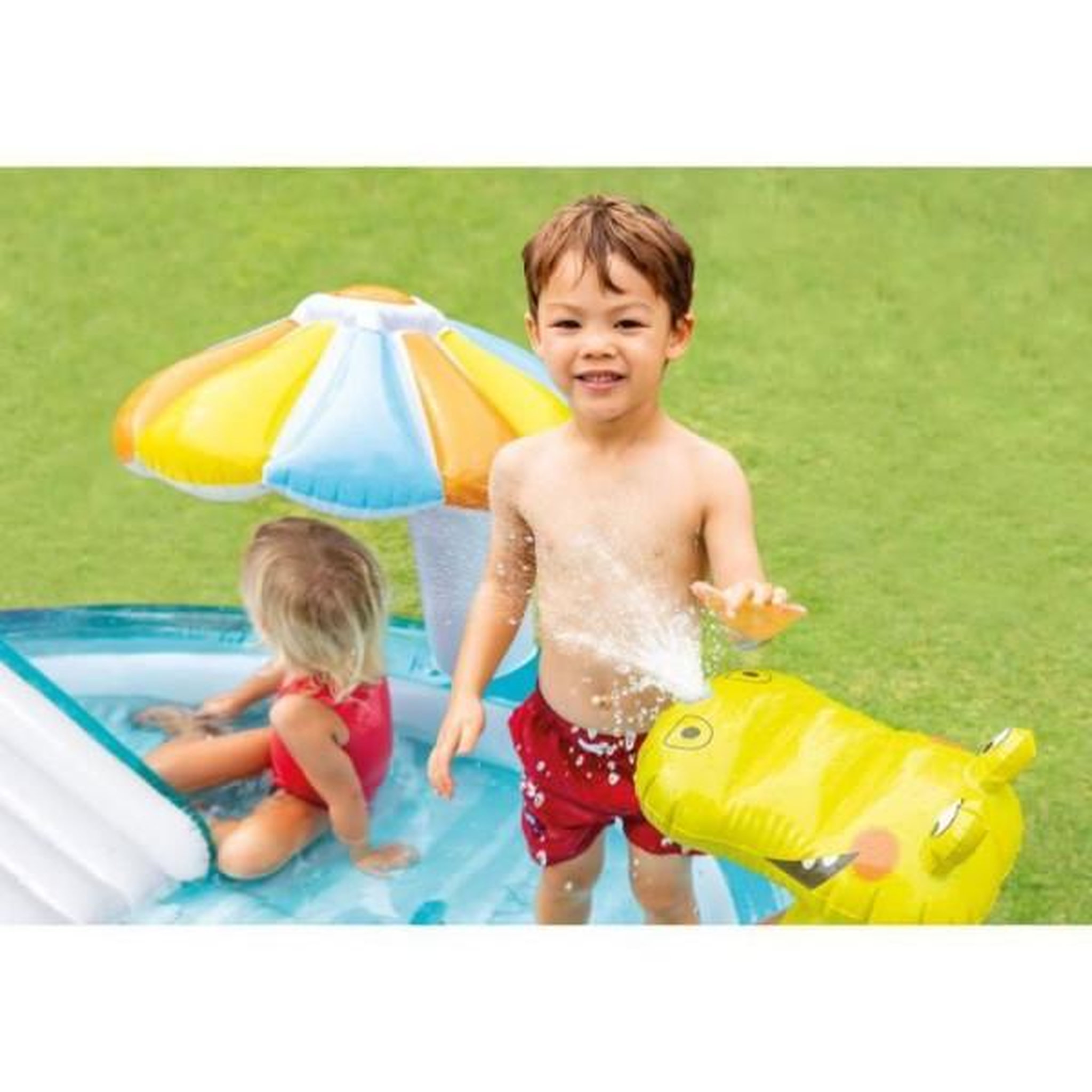 Voir la diapositive 3 : INTEX Aire de jeux gonflable - INTEX - Alligator - 160 Litres - 2 ans+ - 201 x 160 x 84 cm - Inclus : 1 bouée canard et un sceau gonf