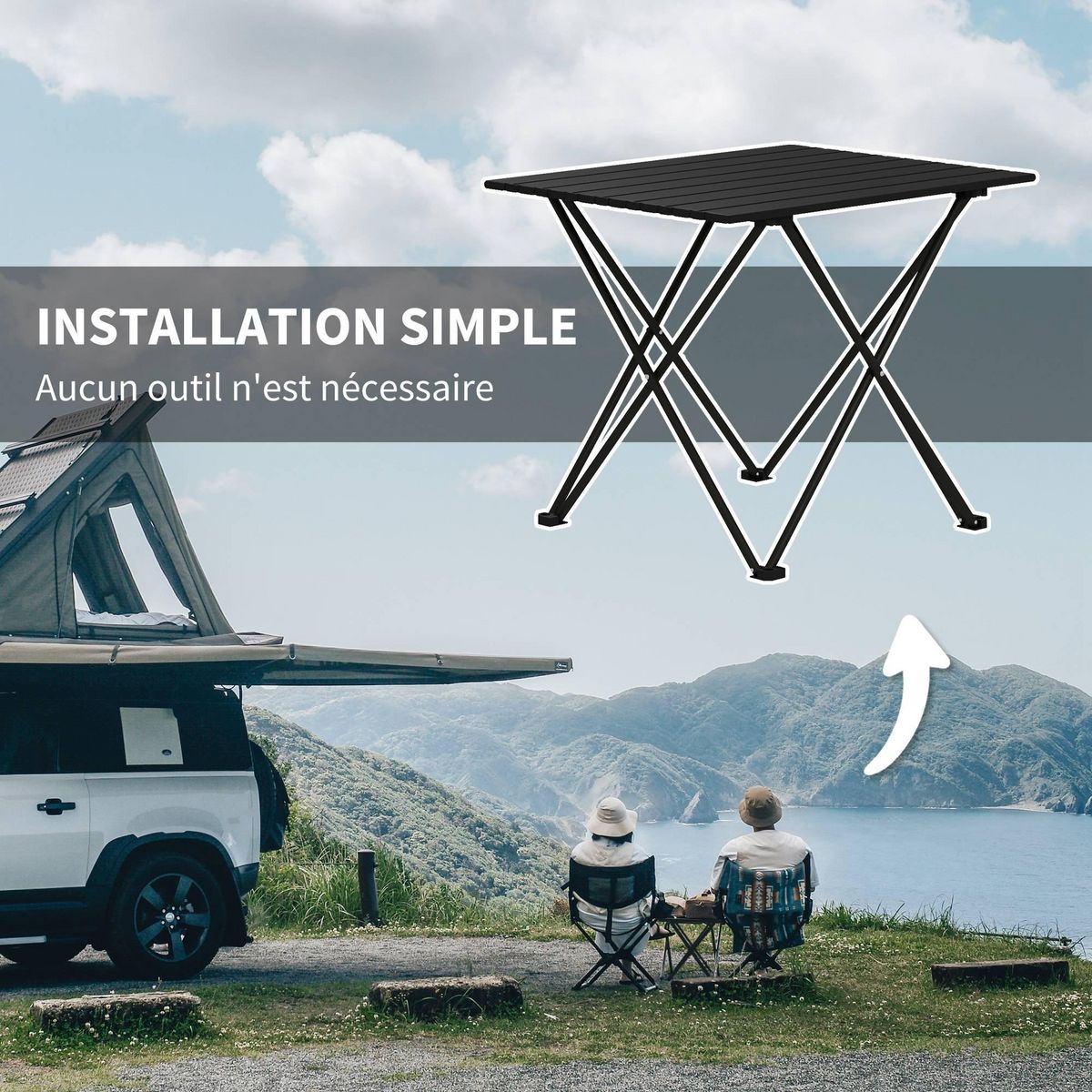 OUTSUNNY Table de camping pique-nique pliable - sac de transport inclus - métal noir
