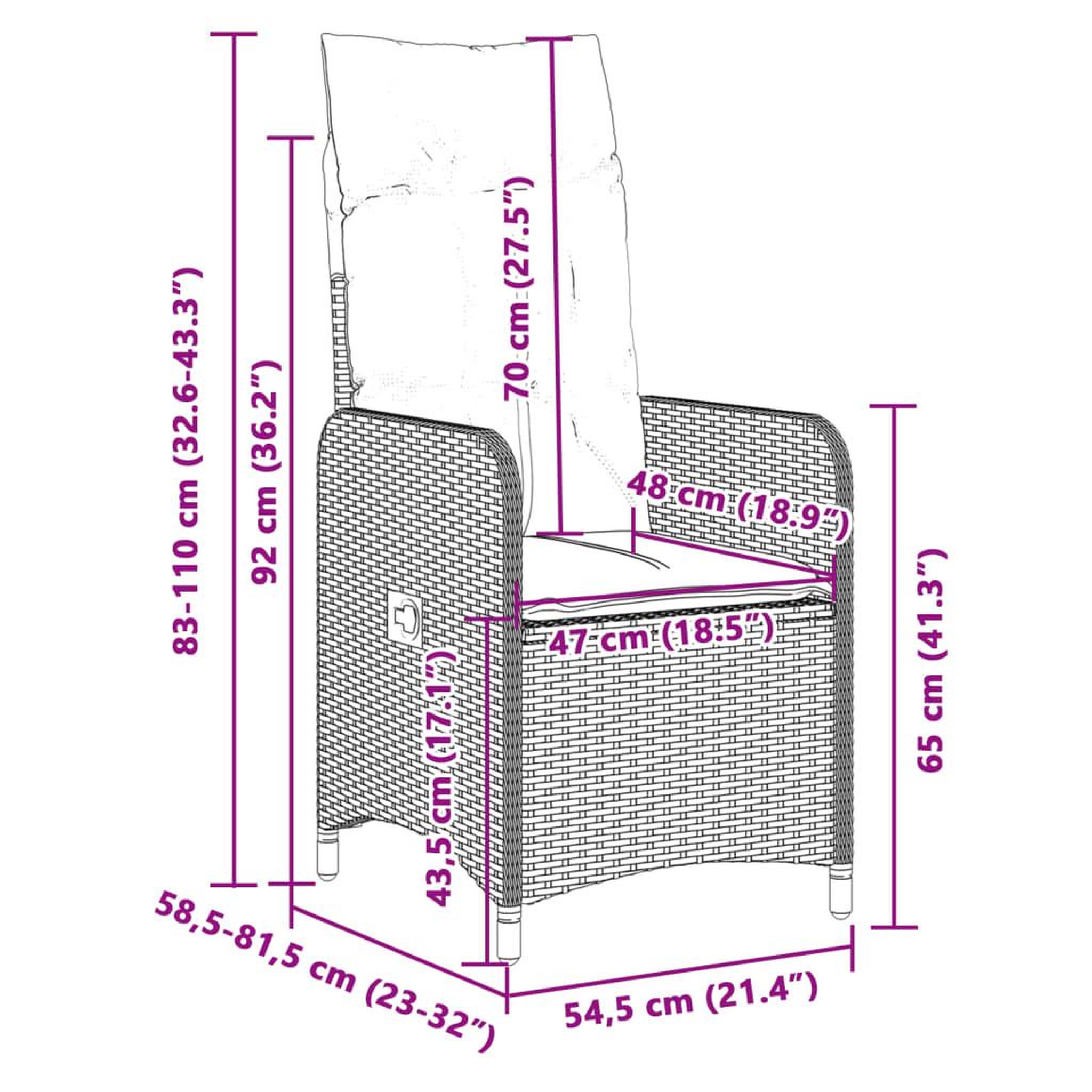Voir la diapositive 6 : VIDAXL Chaises inclinables de jardin lot de 2 et coussins gris rotin