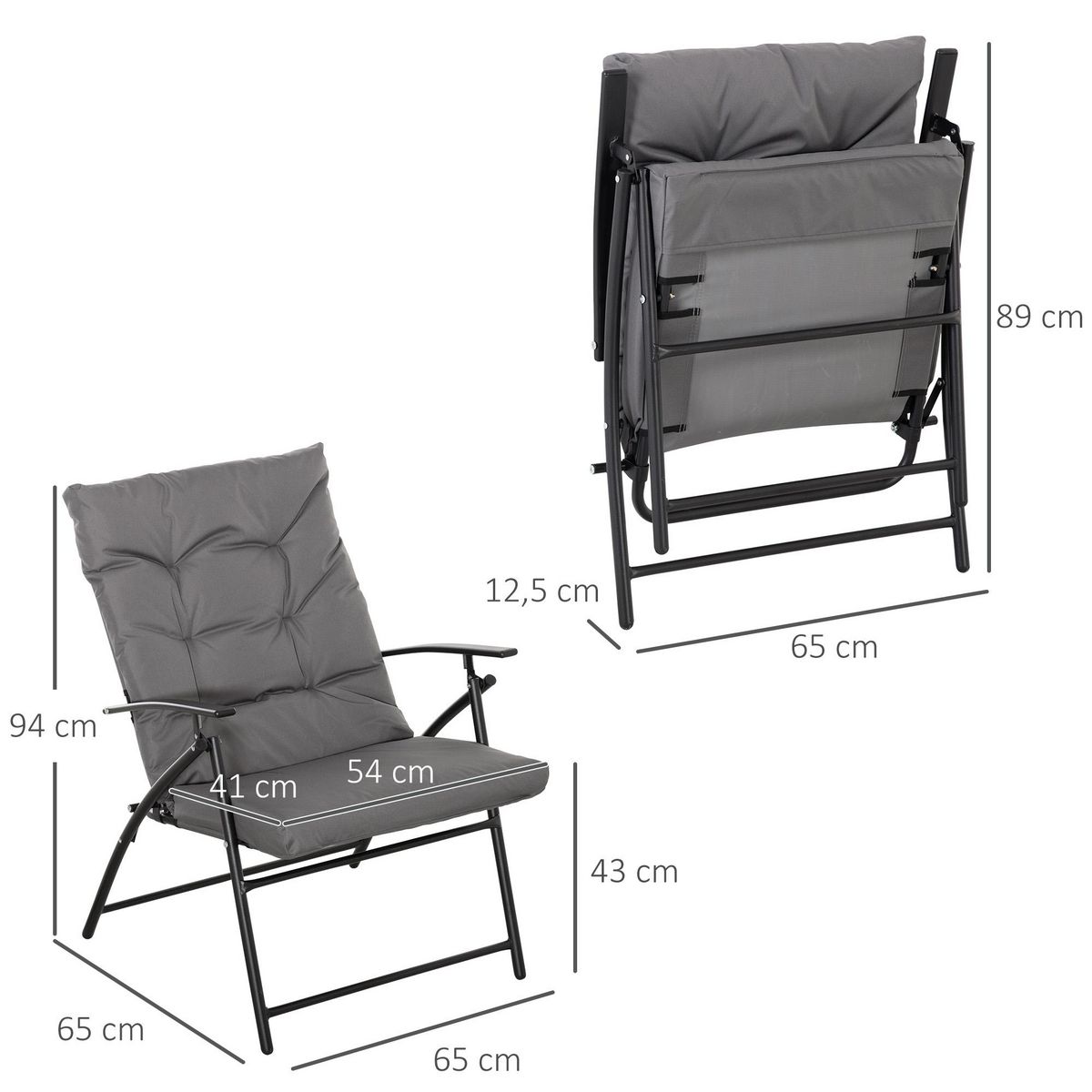 OUTSUNNY Chaise de camping pêche pliable portable haut dossier inclinable épais coussin matelassé inclus gris