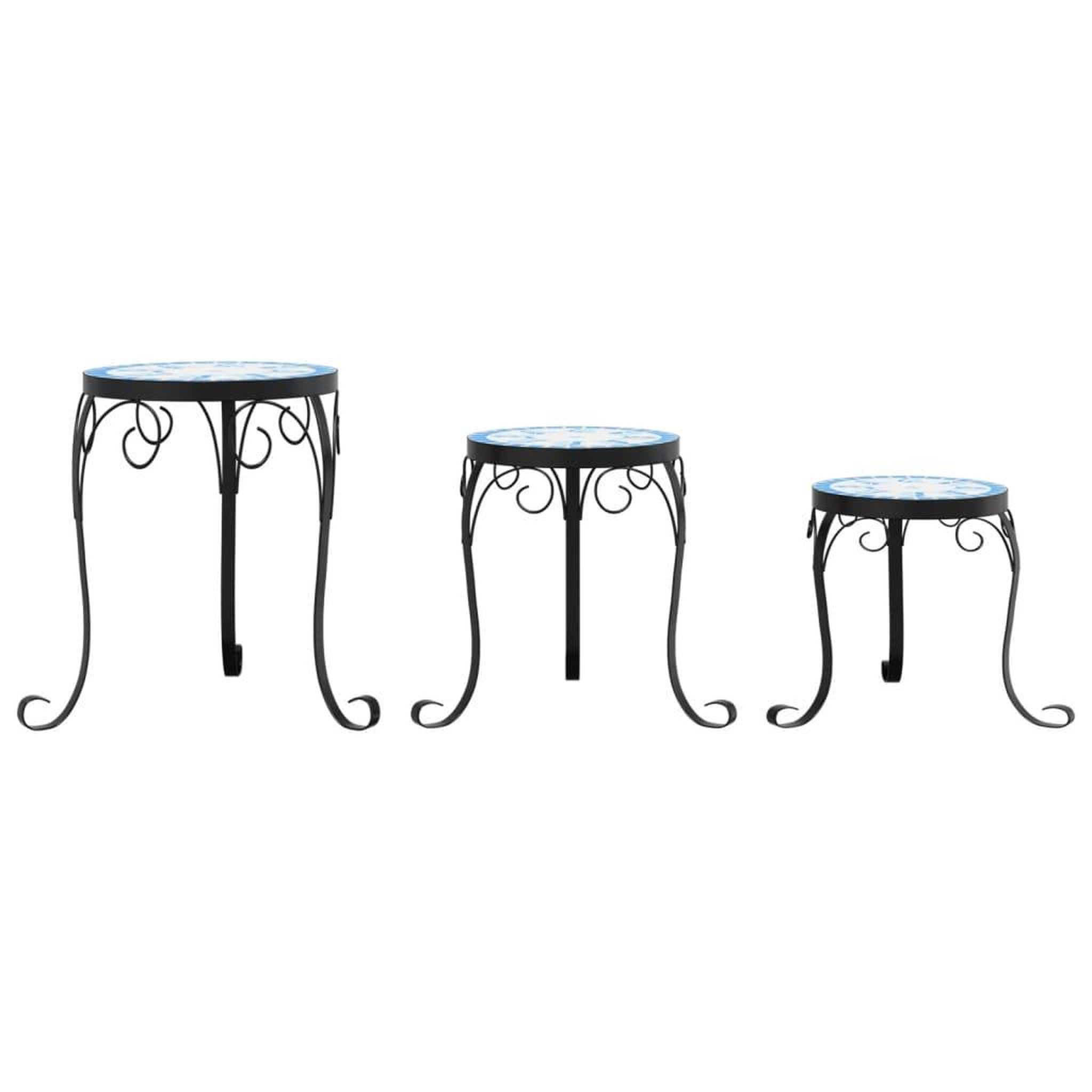 Voir la diapositive 4 : VIDAXL Supports pour plantes 3 pcs bleu et blanc ceramique