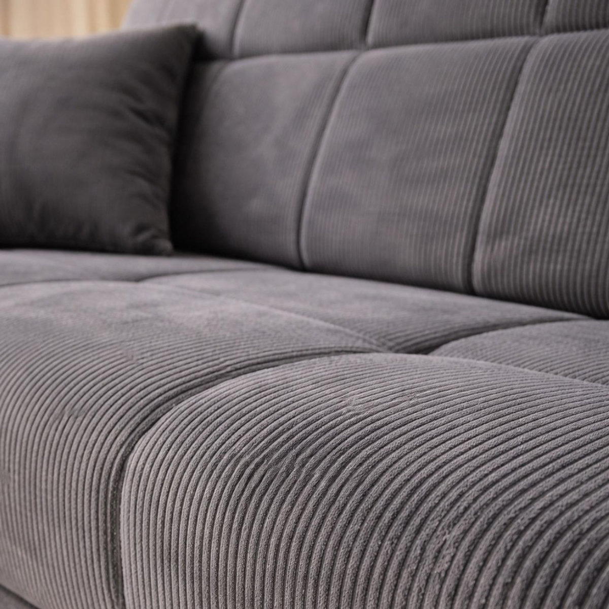 CONCEPT USINE Canapé convertible avec coffre en velours côtelé gris 3 places ADARE