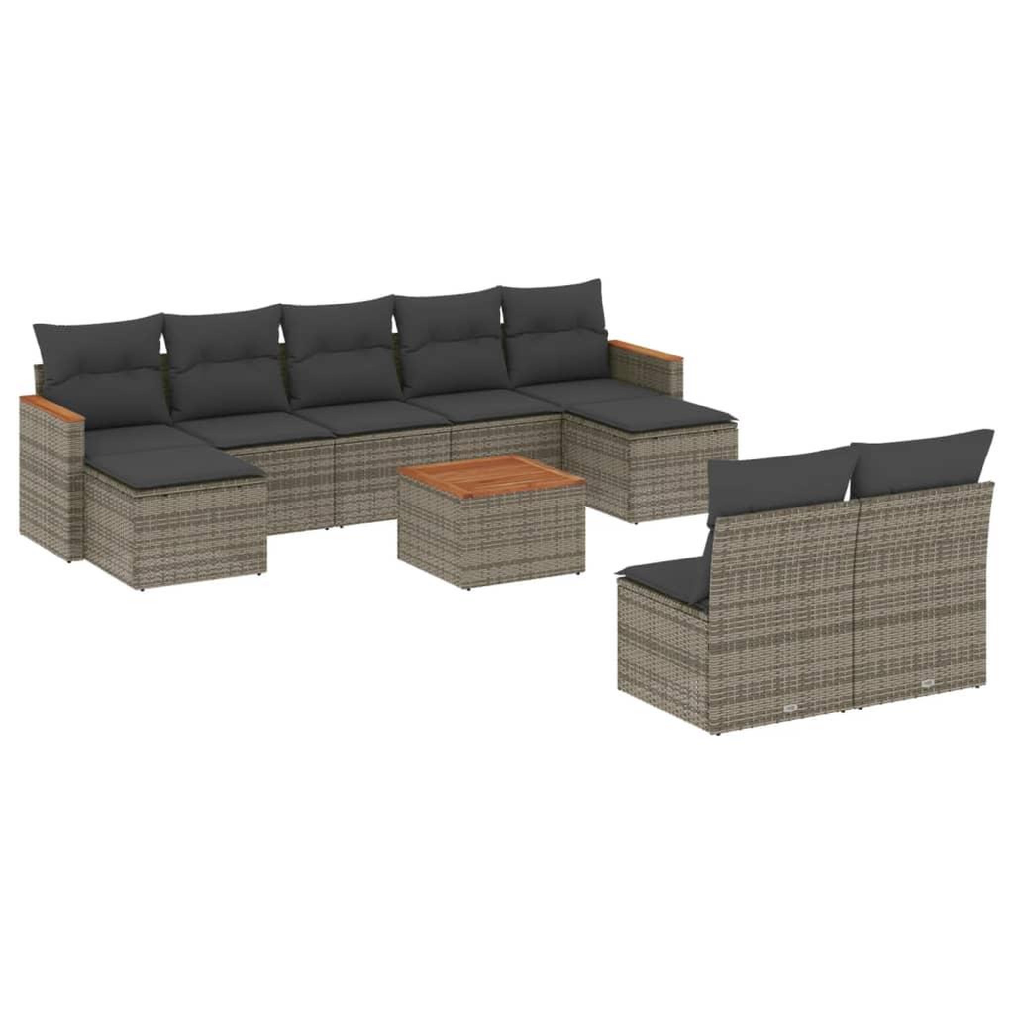 Voir la diapositive 2 : VIDAXL Salon de jardin avec coussins 10 pcs gris resine tressee