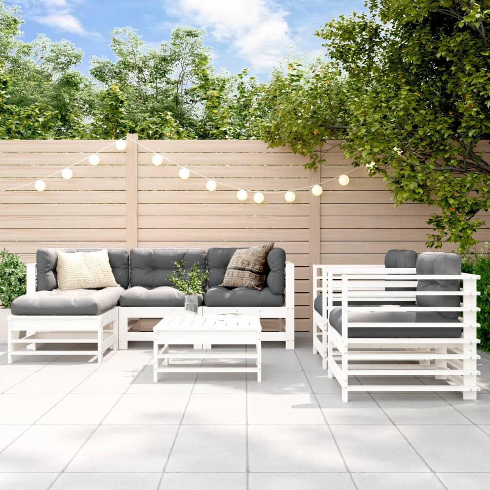 VIDAXL Salon de jardin 7 pcs Blanc Bois de pin massif