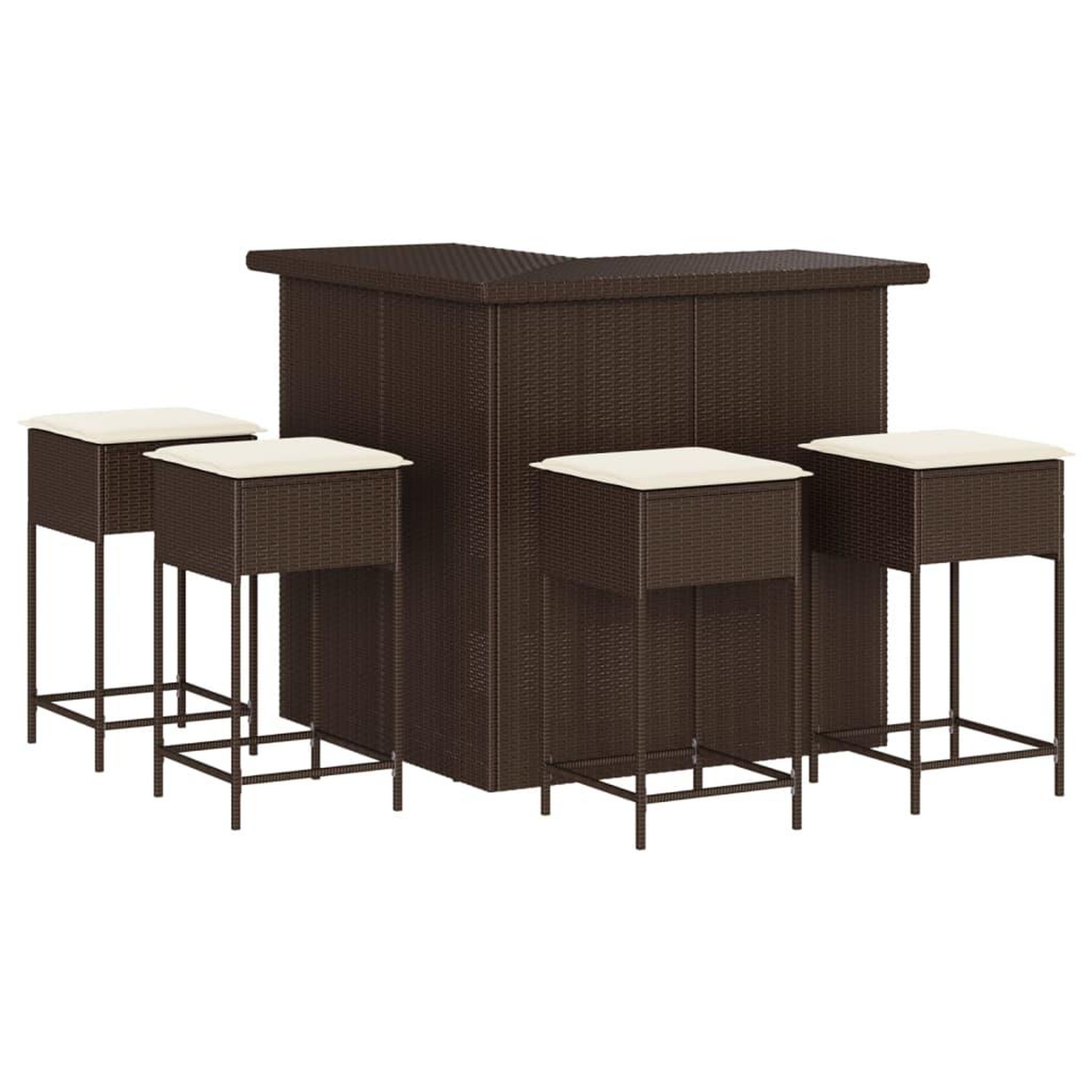 Voir la diapositive 2 : VIDAXL Ensemble de bar de jardin avec coussins 5 pcs marron poly rotin