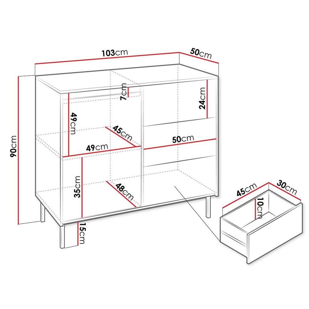 BEST MOBILIER Girona - buffet bas - blanc - 103 cm