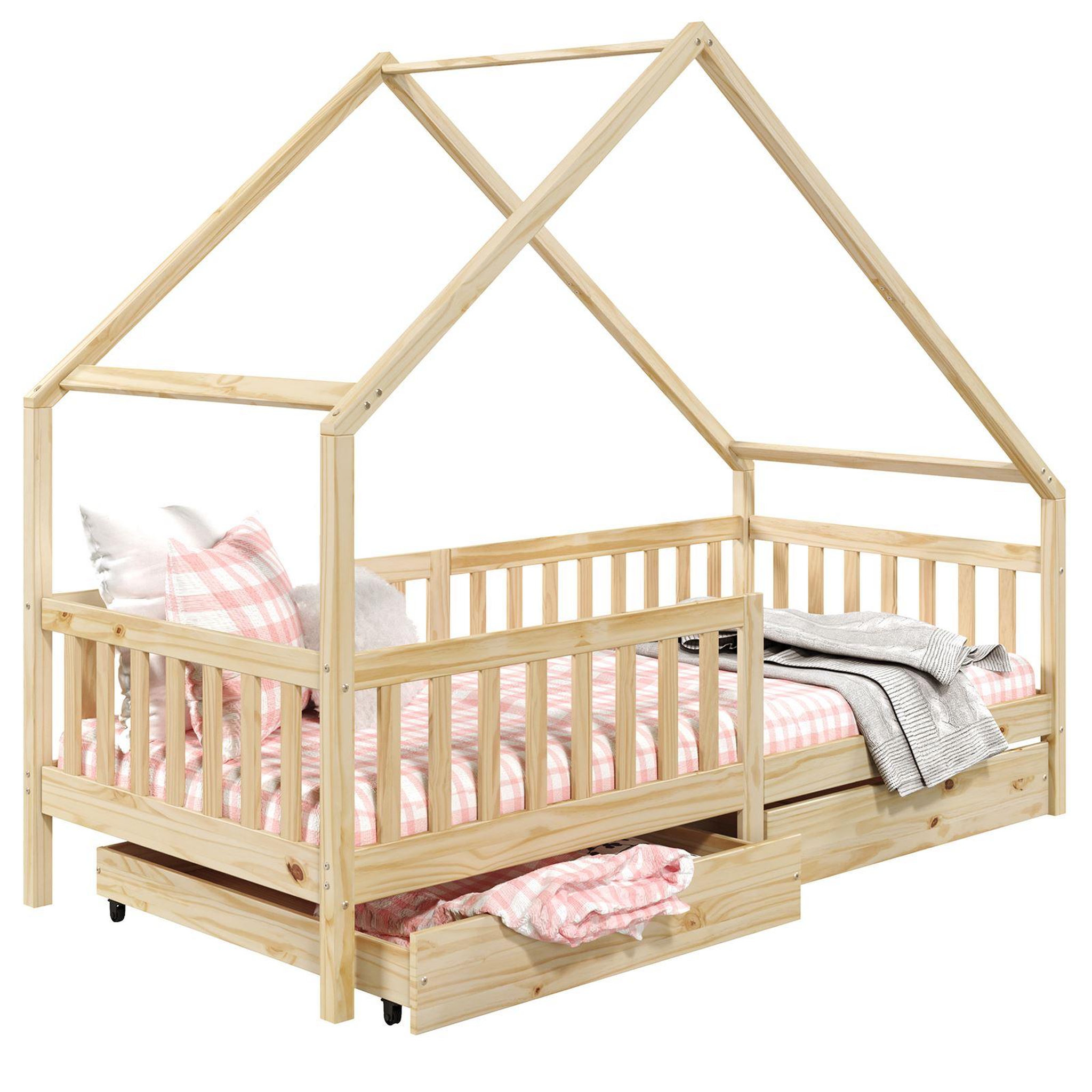 Voir la diapositive 1 : IDIMEX Lit cabane  asymétrique ALVA avec tiroirs, 90 x 200 cm en pin massif