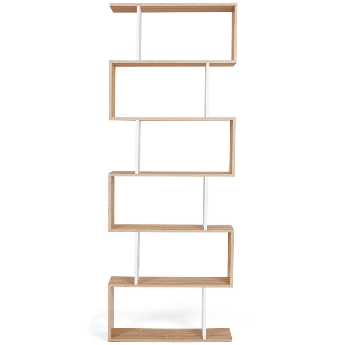 ID MARKET Etagère bibliothèque SOFIA forme S façon hêtre et blanc 189 cm