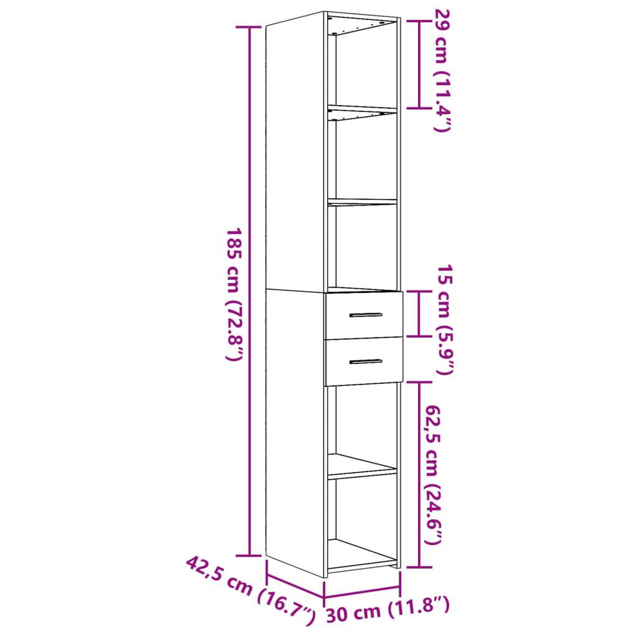 Voir la diapositive 6 : VIDAXL Buffet haut gris beton 30x42,5x185 cm bois d'ingenierie