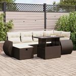 VIDAXL Salon de jardin avec coussins 7 pcs marron resine tressee