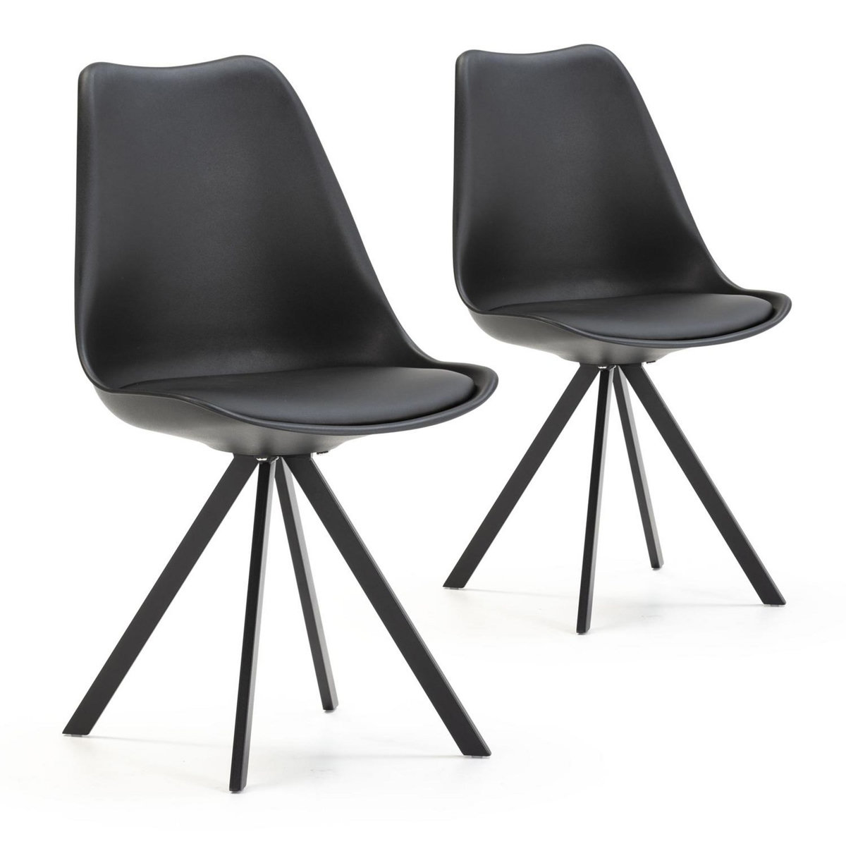 VS VENTA-STOCK Pack 2 chaises Salle à Manger Cross Style Nordique Noir, 54 cm x 49 cm x 84 cm