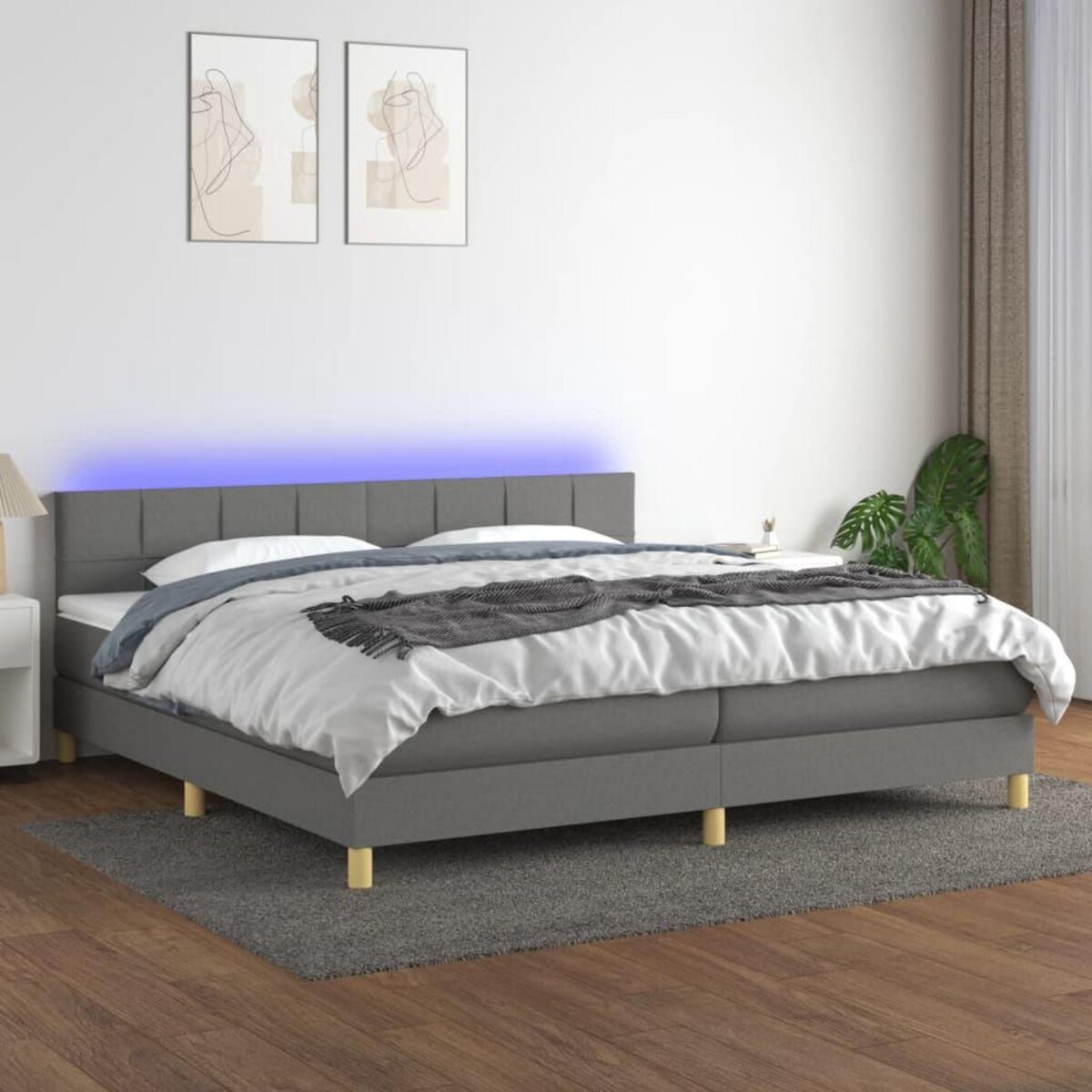 VIDAXL Sommier a lattes de lit et matelas et LED Gris fonce 200x200 cm