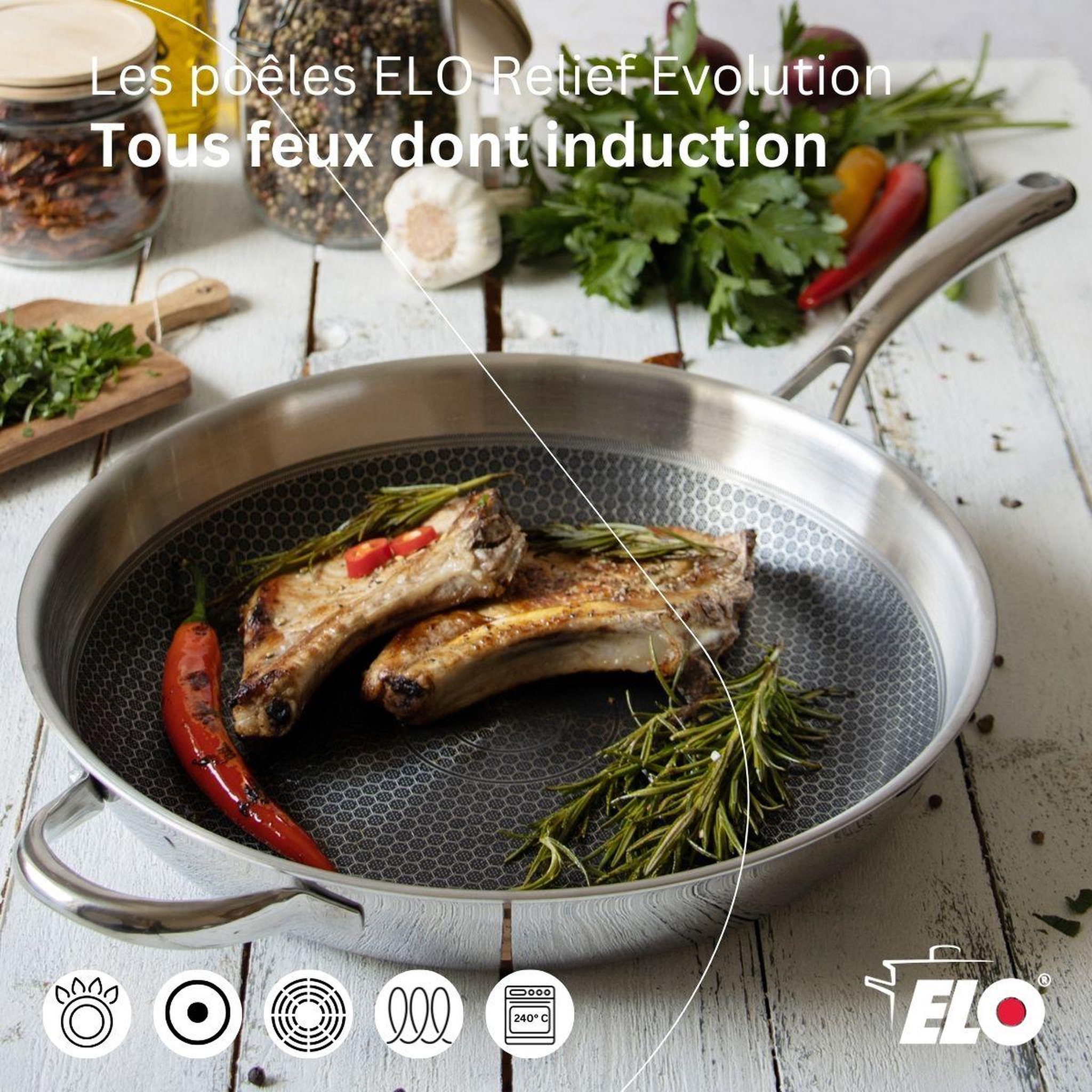 Voir la diapositive 4 : ELO Poêle wok 30 cm en inox 18/10 elo relief evolution