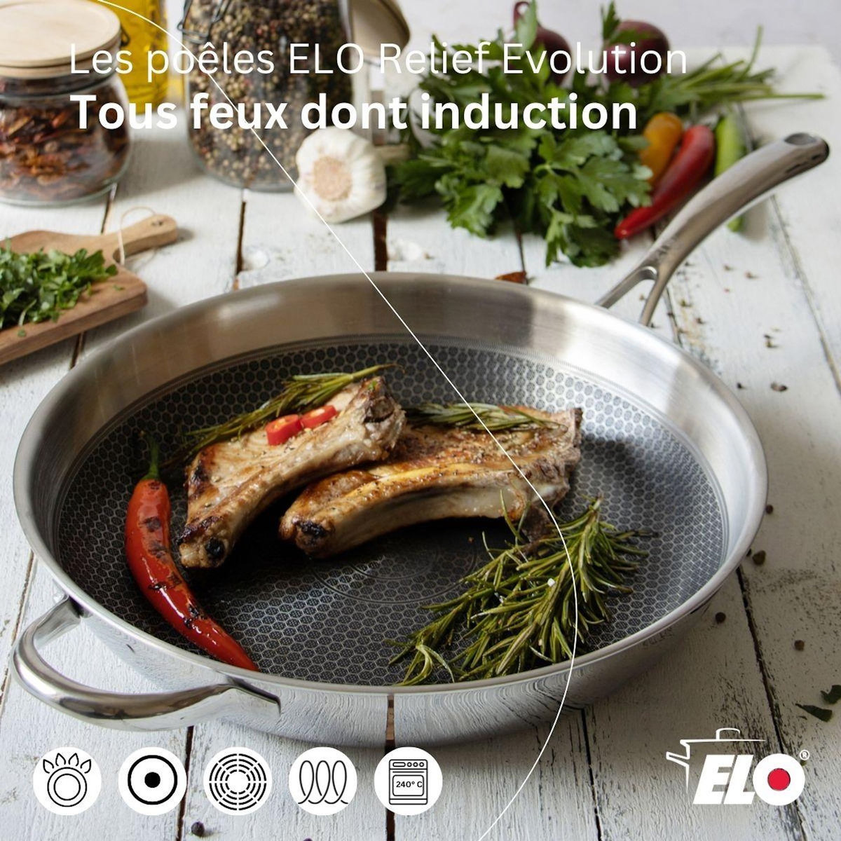 ELO Poêle wok 30 cm en inox 18/10 Elo Relief Evolution