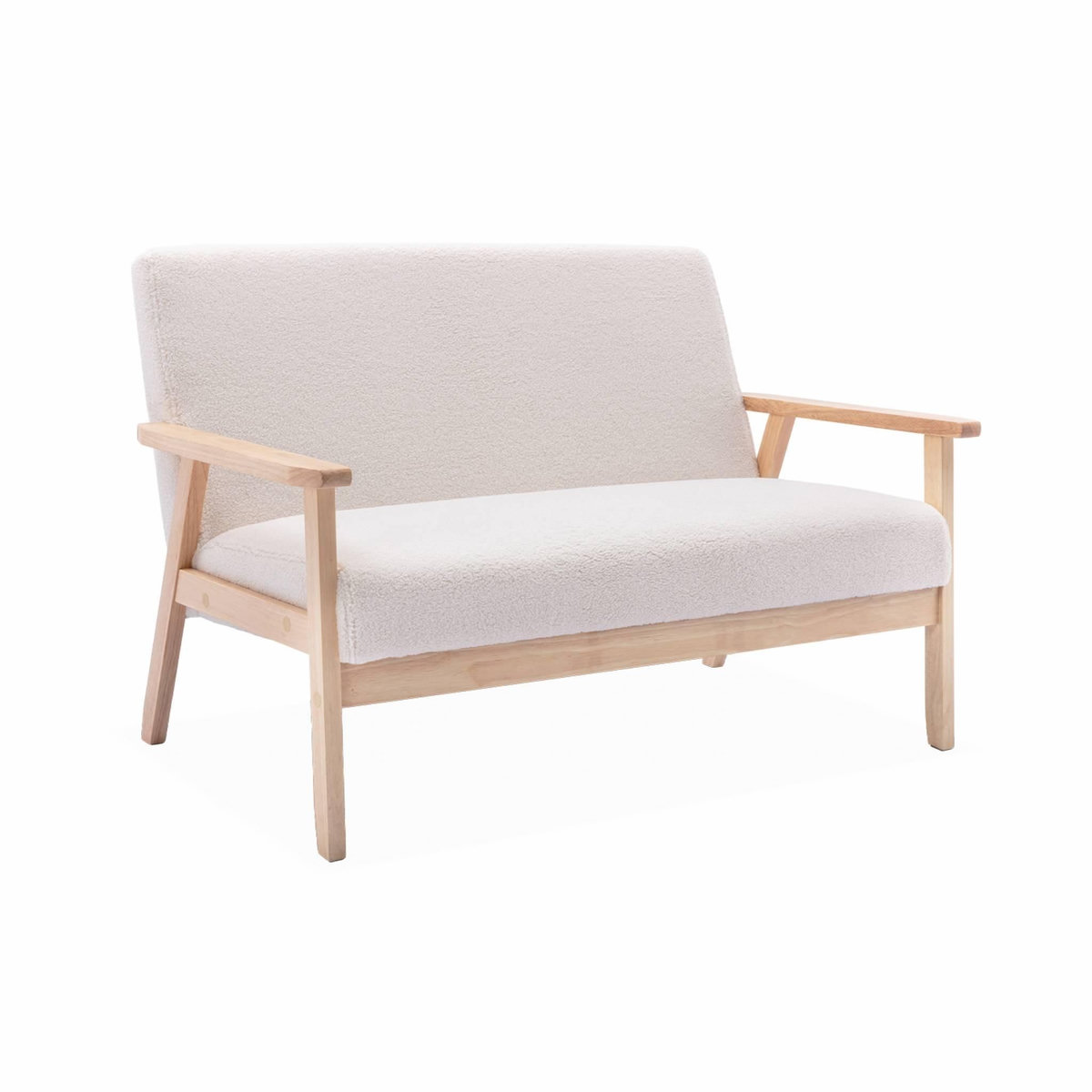 SWEEEK Banquette canapé en bois et tissu bouclette. Isak. L 114 x P 69.5 x H 73cm
