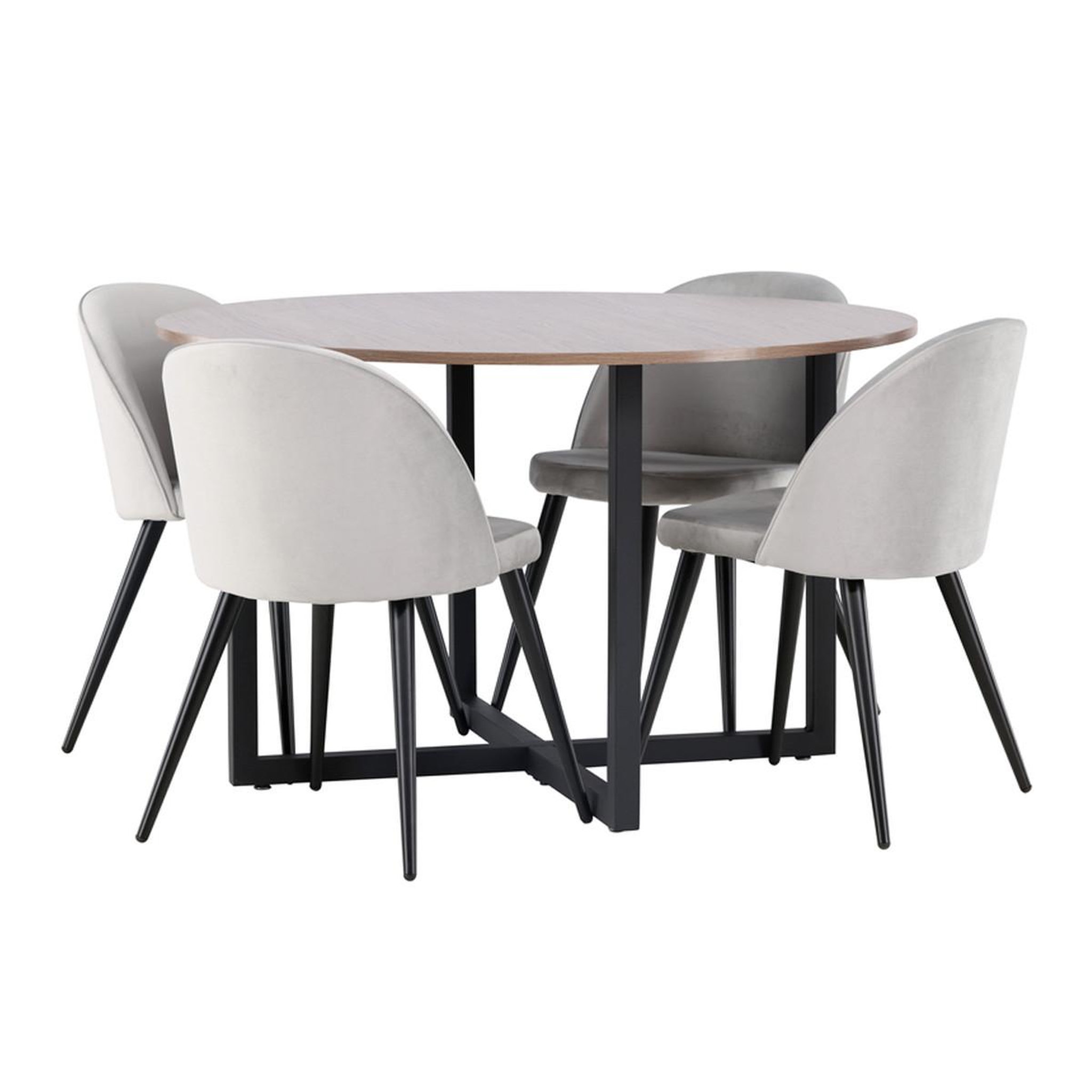 Paris Prix Ensemble table à manger & 4 chaises  durango & velvet  120cm noyer & gris