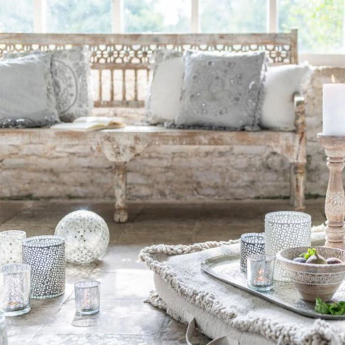 Paris Prix Coussin Velours à Pompons  Marocain  45x45cm Gris