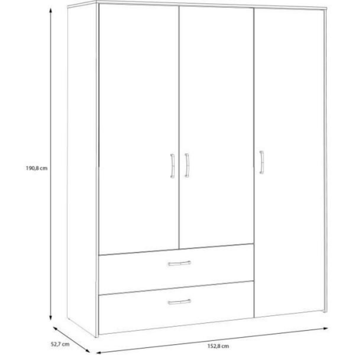 MARKET24 Armoire de chambre - Blanc mat / Chene artisan - 3 portes et 2 tiroirs - 152,8 x 52,7 x 190,8 cm