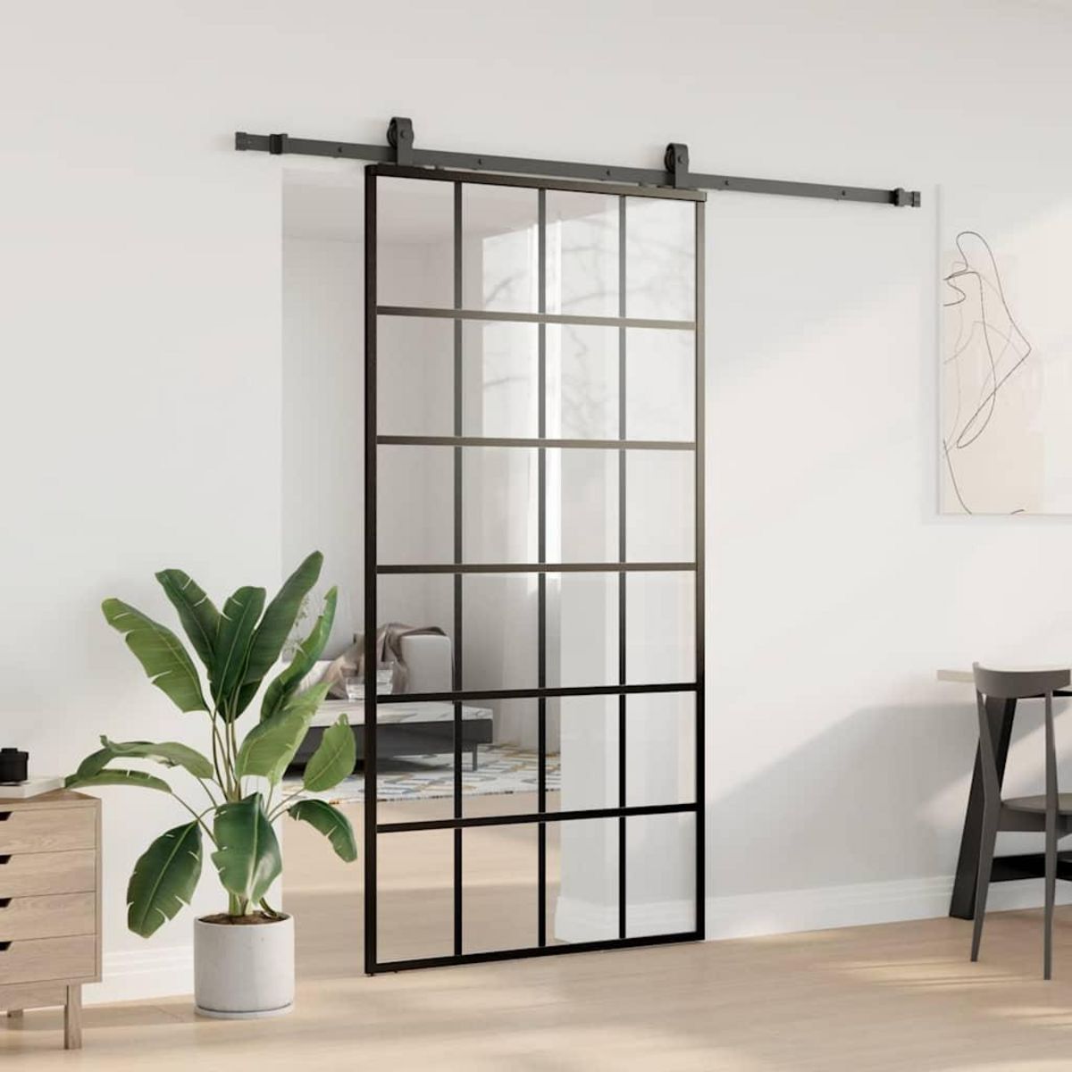 VIDAXL Porte coulissante kit de quincaillerie noir 102x205cm verre ESG