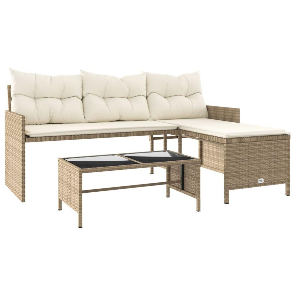 VIDAXL Canape de jardin avec table et coussins en forme de L beige