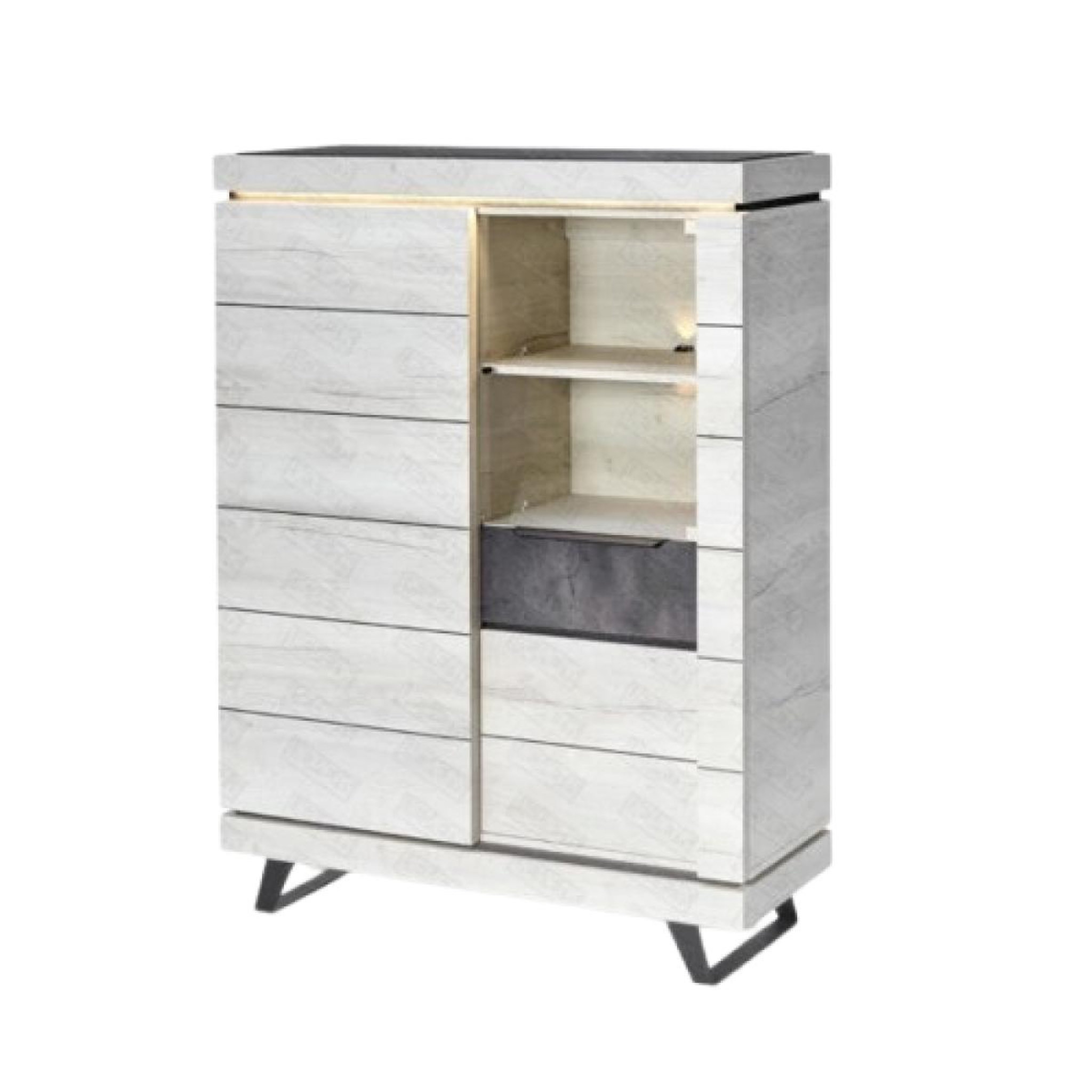 JLC KREATION Argentier-bar contemporain chêne blanchi + led 125cm gilda