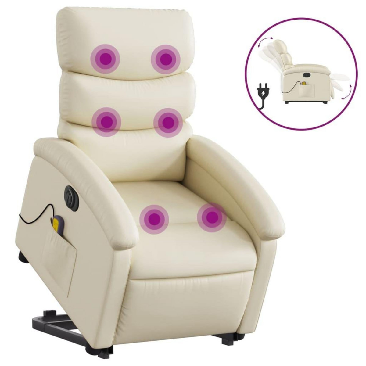VIDAXL Fauteuil inclinable de massage electrique creme similicuir