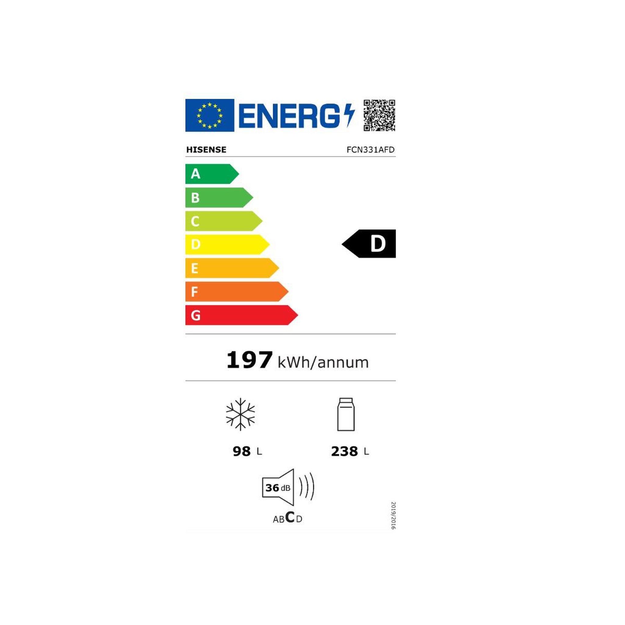 Voir la diapositive 2 : Hisense Réfrigérateur combiné 60cm 336l nofrost inox noir - fcn331afd