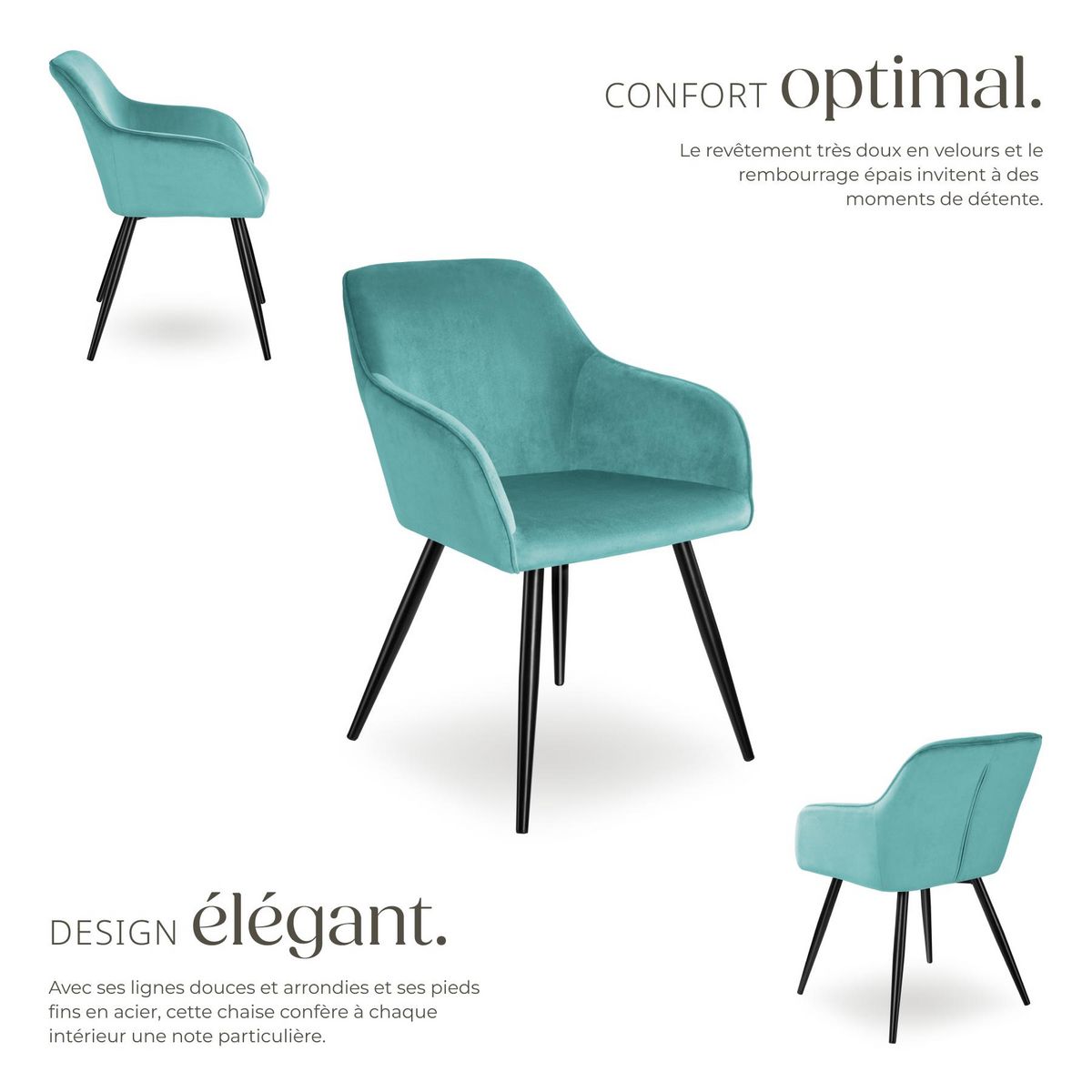 tectake Ensemble 2 chaises cuir synthétique aspect velours turquoise et noir