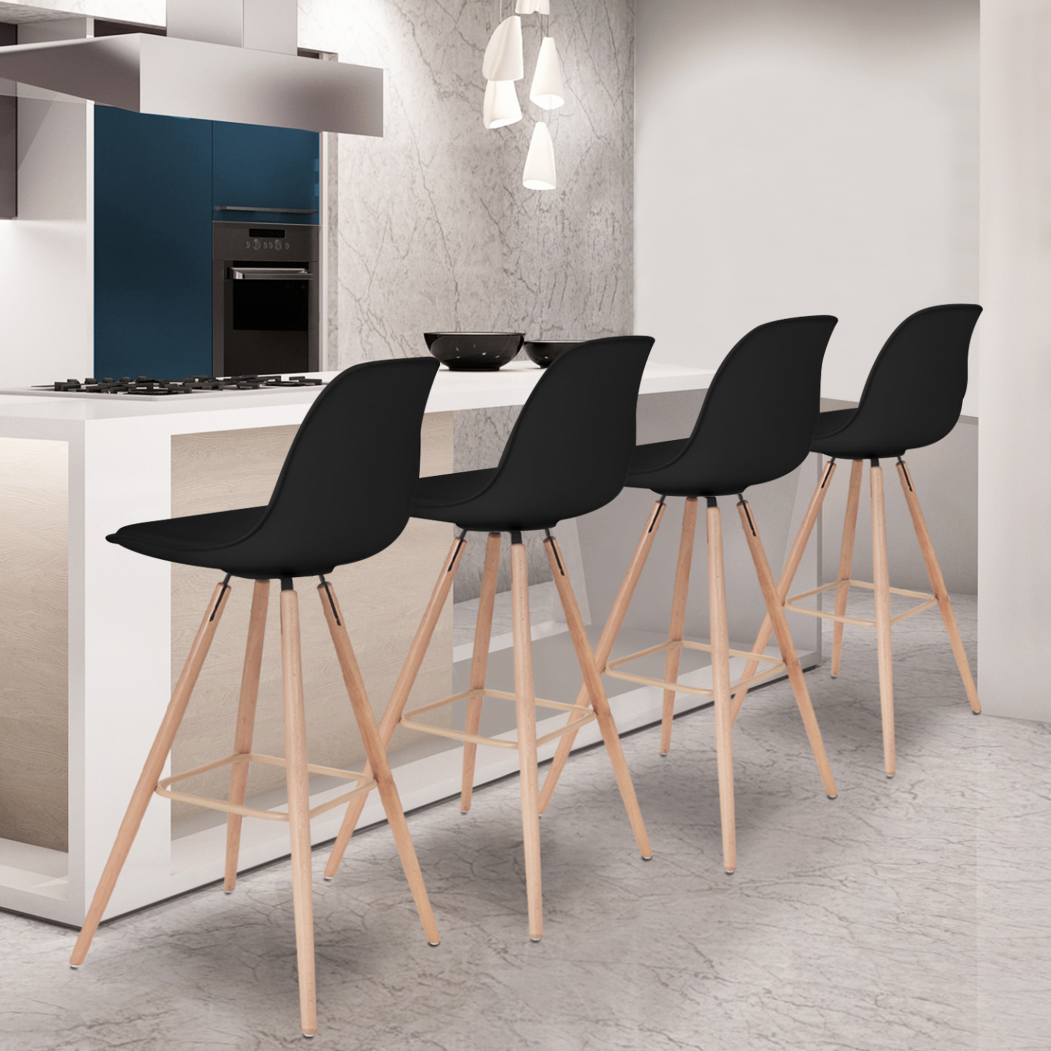 Voir la diapositive 2 : ID MARKET Lot de 4 tabourets de bar sara noir