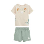 Petit Béguin Ensemble bébé t-shirt et short en gaze de coton Mini Rêve. Coloris disponibles : Beige