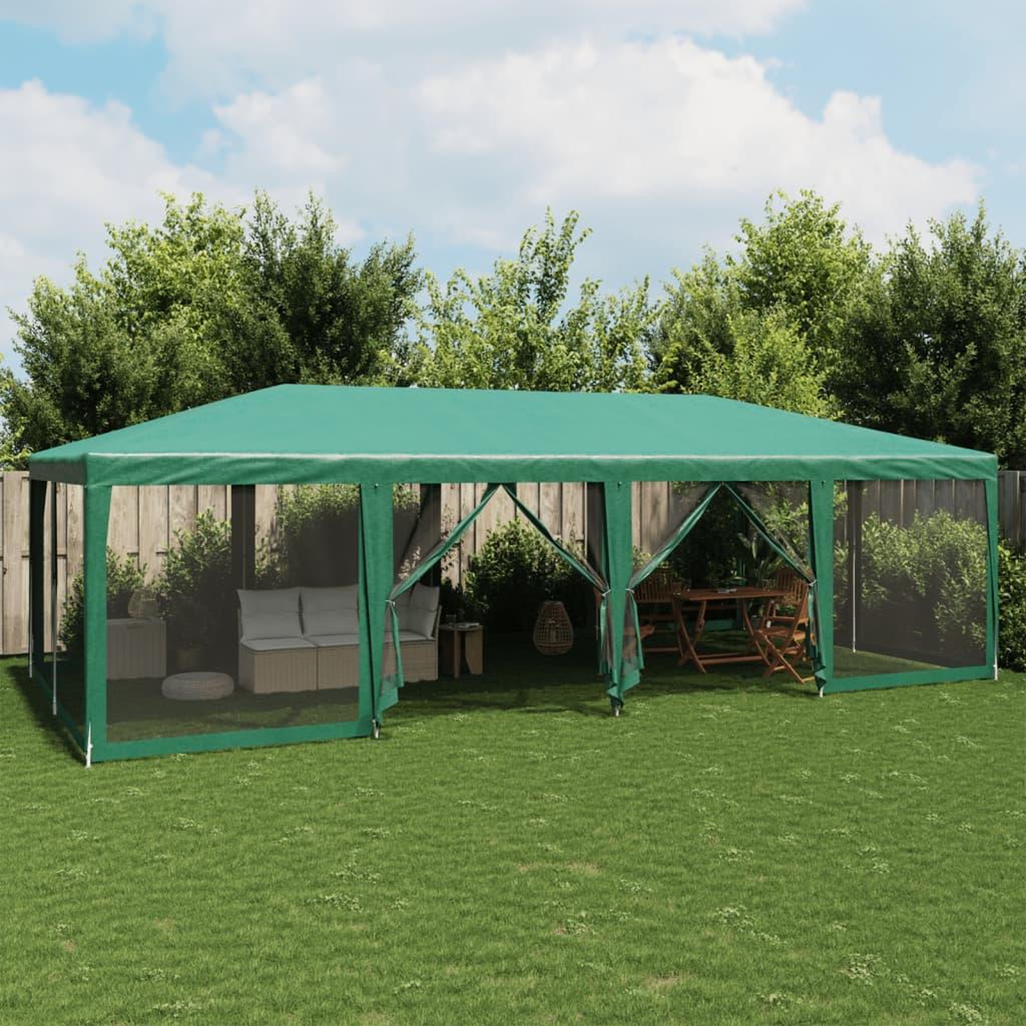 VIDAXL Tente de fete avec 12 parois laterales en maille vert 8x4m PEHD