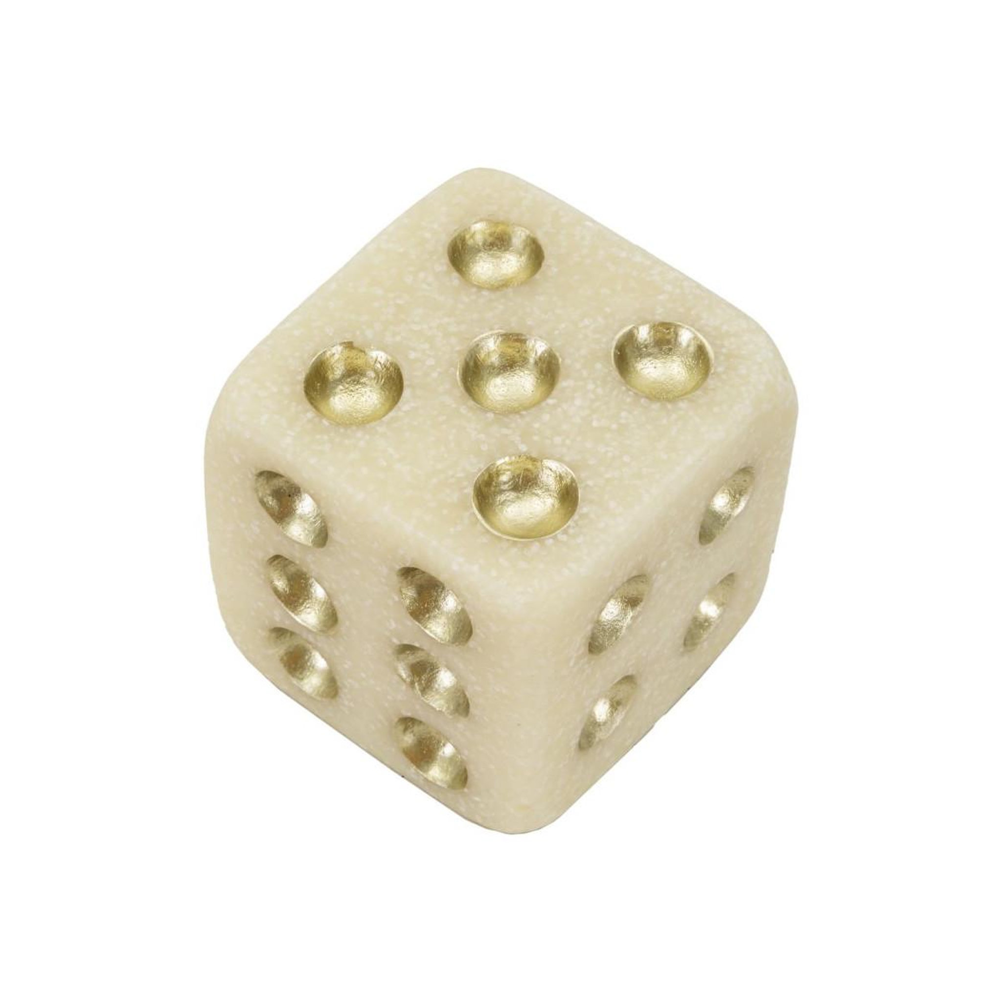 Voir la diapositive 3 : Paris Prix Dé déco en résine  quarzy  8cm blanc & or