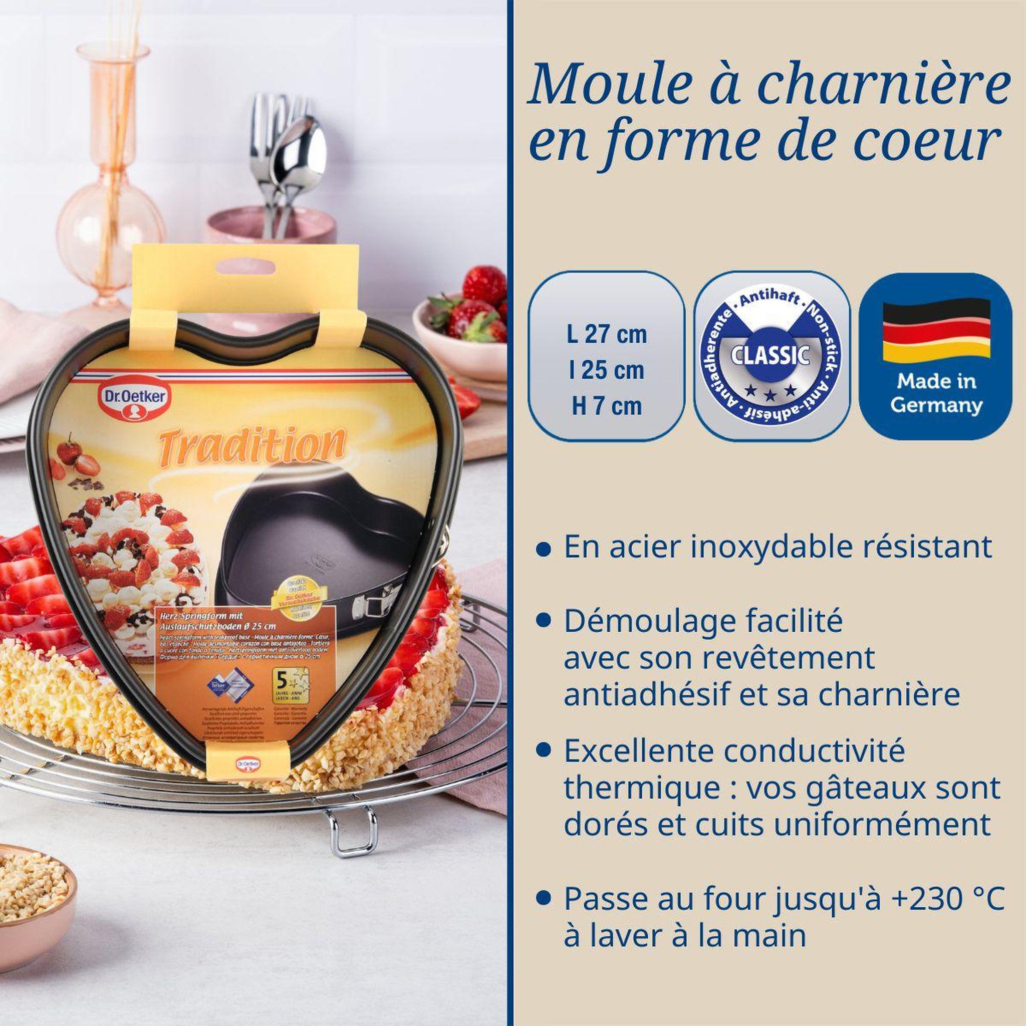 Voir la diapositive 3 : DR.OETKER Moule à charnière en forme de cœur 25 cm dr. Oetker