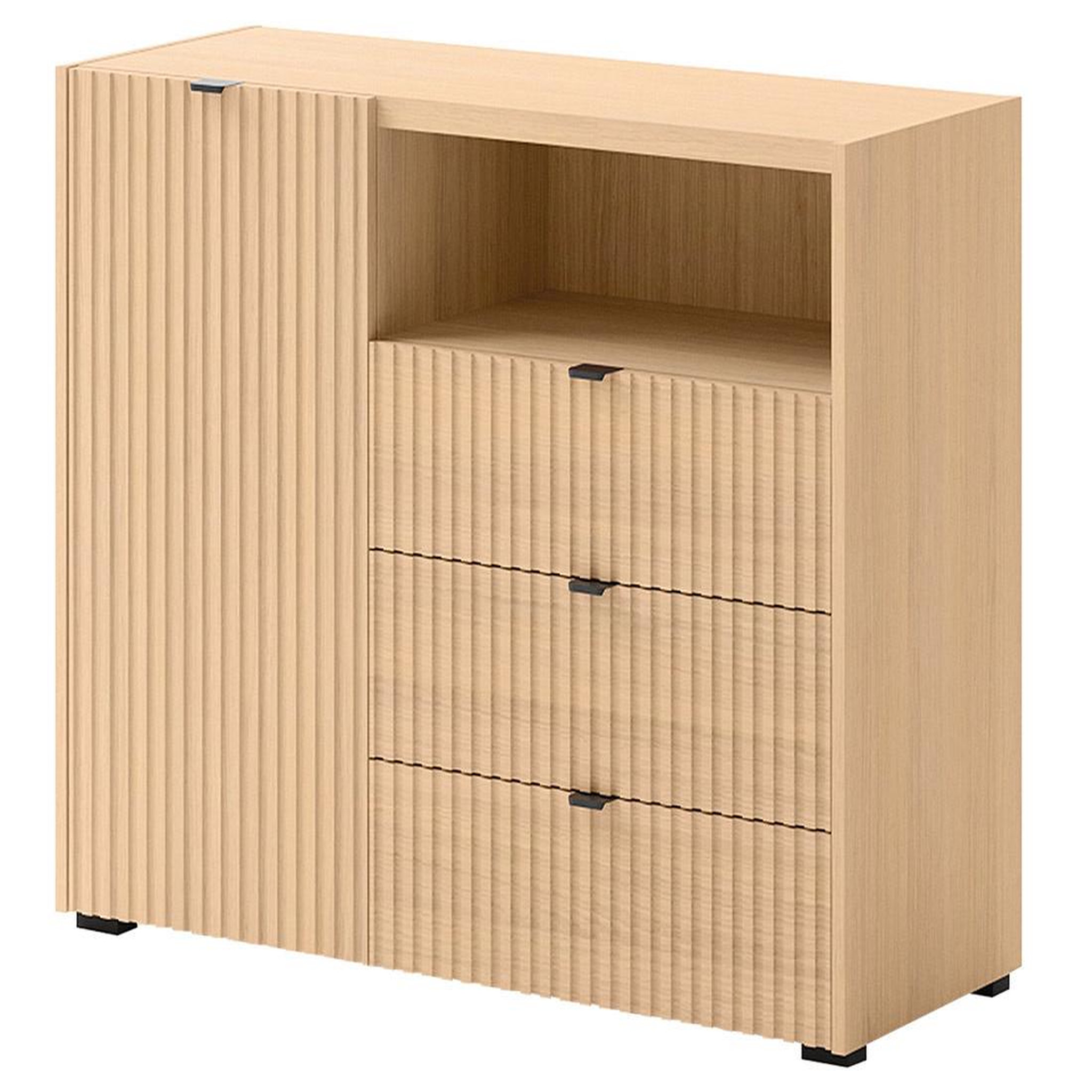 Voir la diapositive 1 : BEST MOBILIER Judy - buffet bas 106 cm - 1 porte, 3 tiroirs et 1 niche