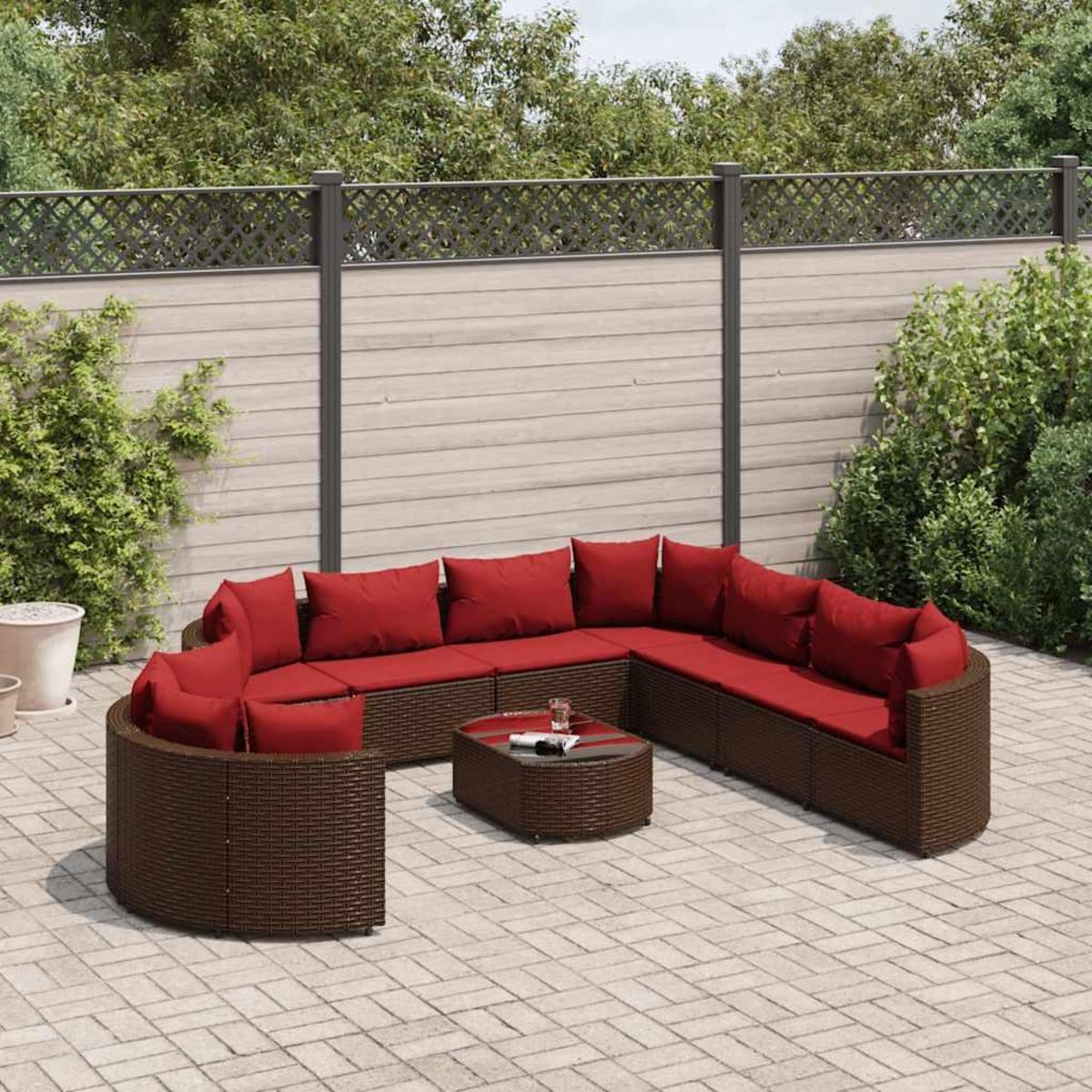 VIDAXL Salon de jardin 10 pcs avec coussins marron resine tressee