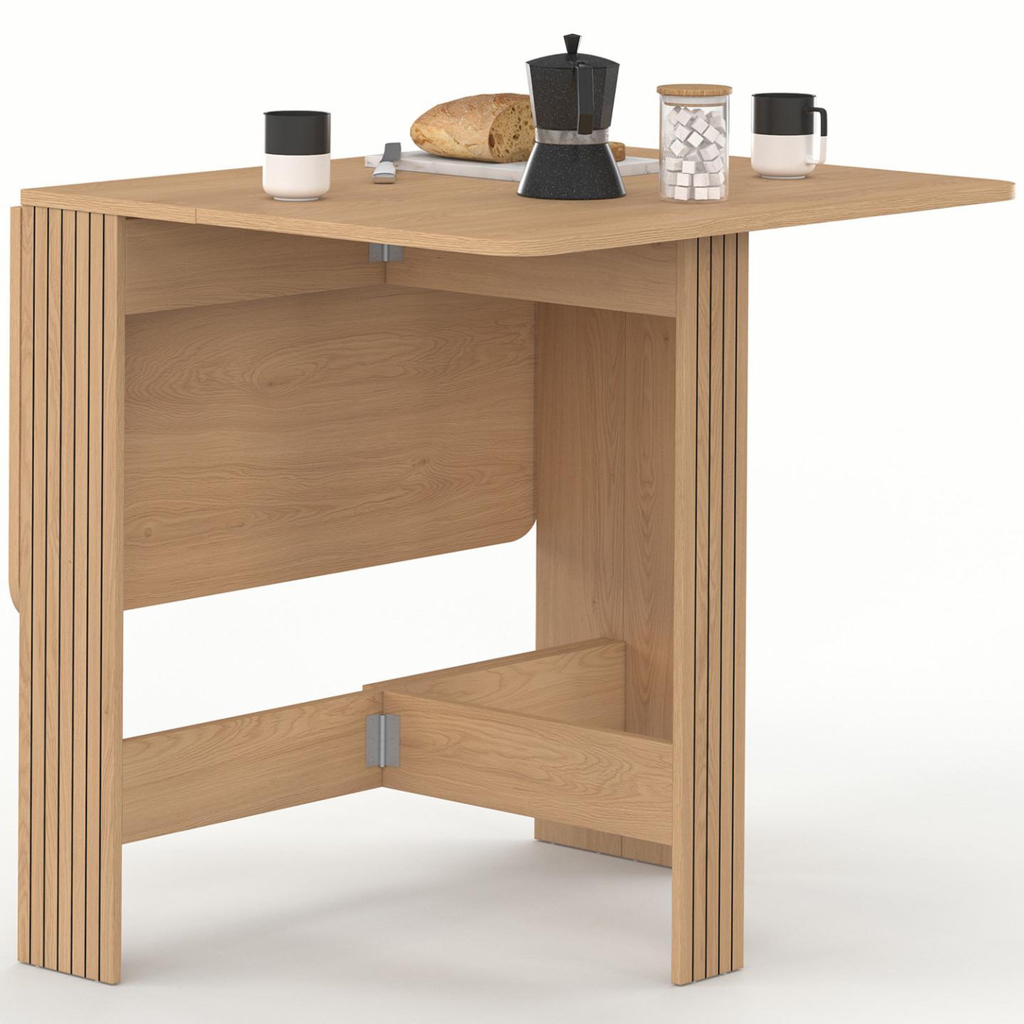 ID MARKET Table console pliable juliette 2-4 personnes lattes tasseaux de bois coloris chêne 103 x 76 cm