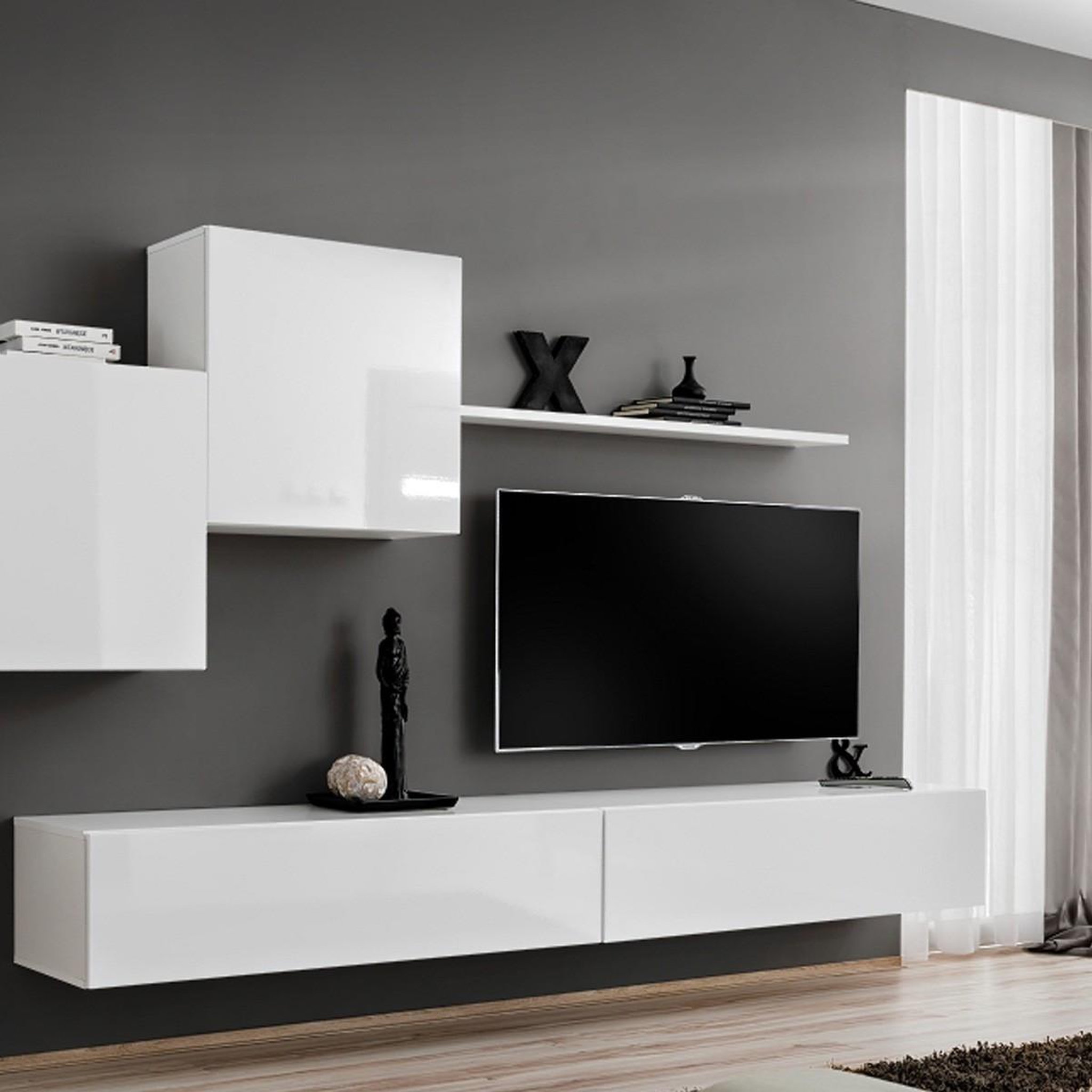 Voir la diapositive 3 : Paris Prix Meuble tv mural design  switch x  330cm blanc