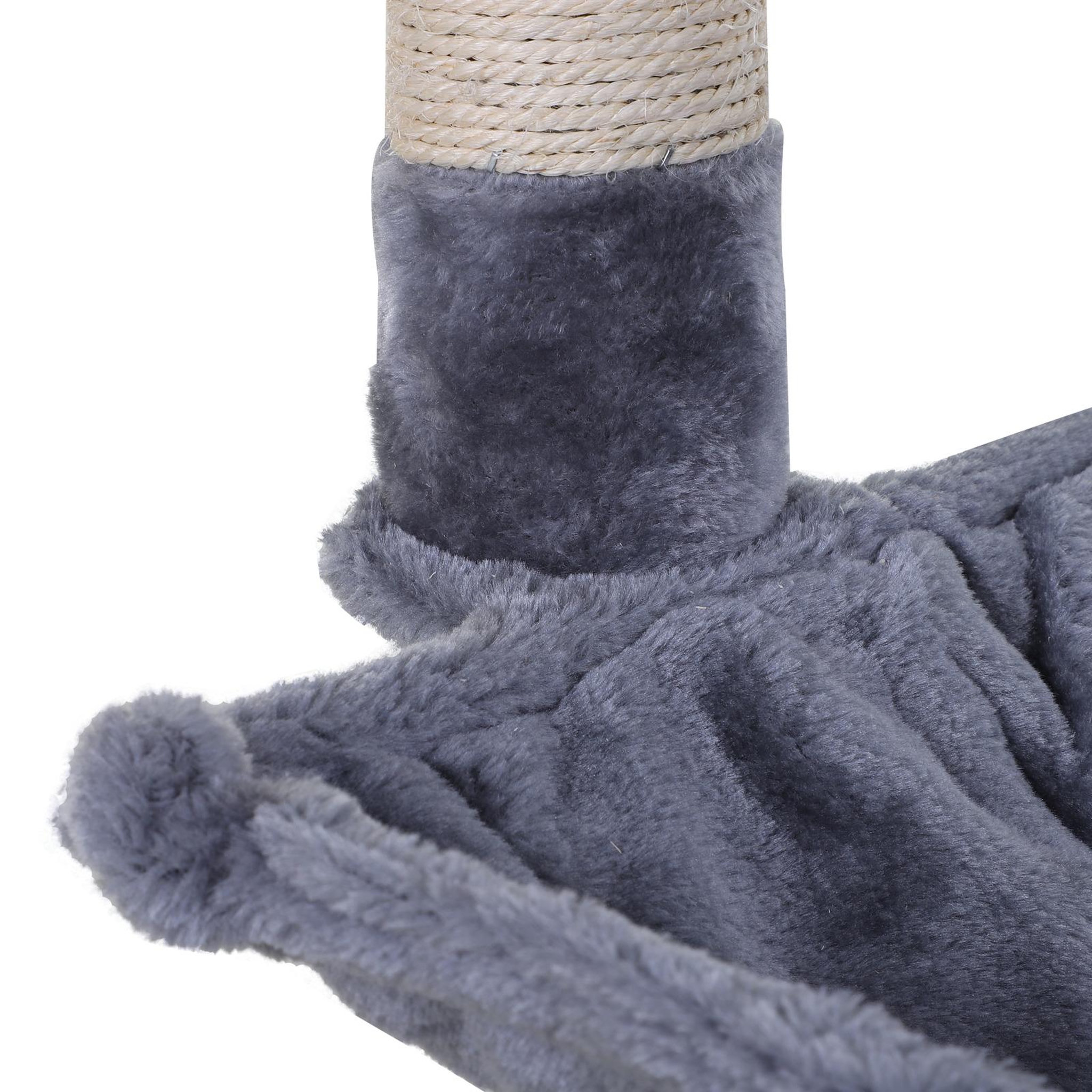 Voir la diapositive 4 : PAWHUT Arbre à chat 3 griffoirs grattoirs sisal naturel plateforme hamac et boule suspendue dim. 50l x 36l x 70h cm peluche haute densité 220 g/m² gris