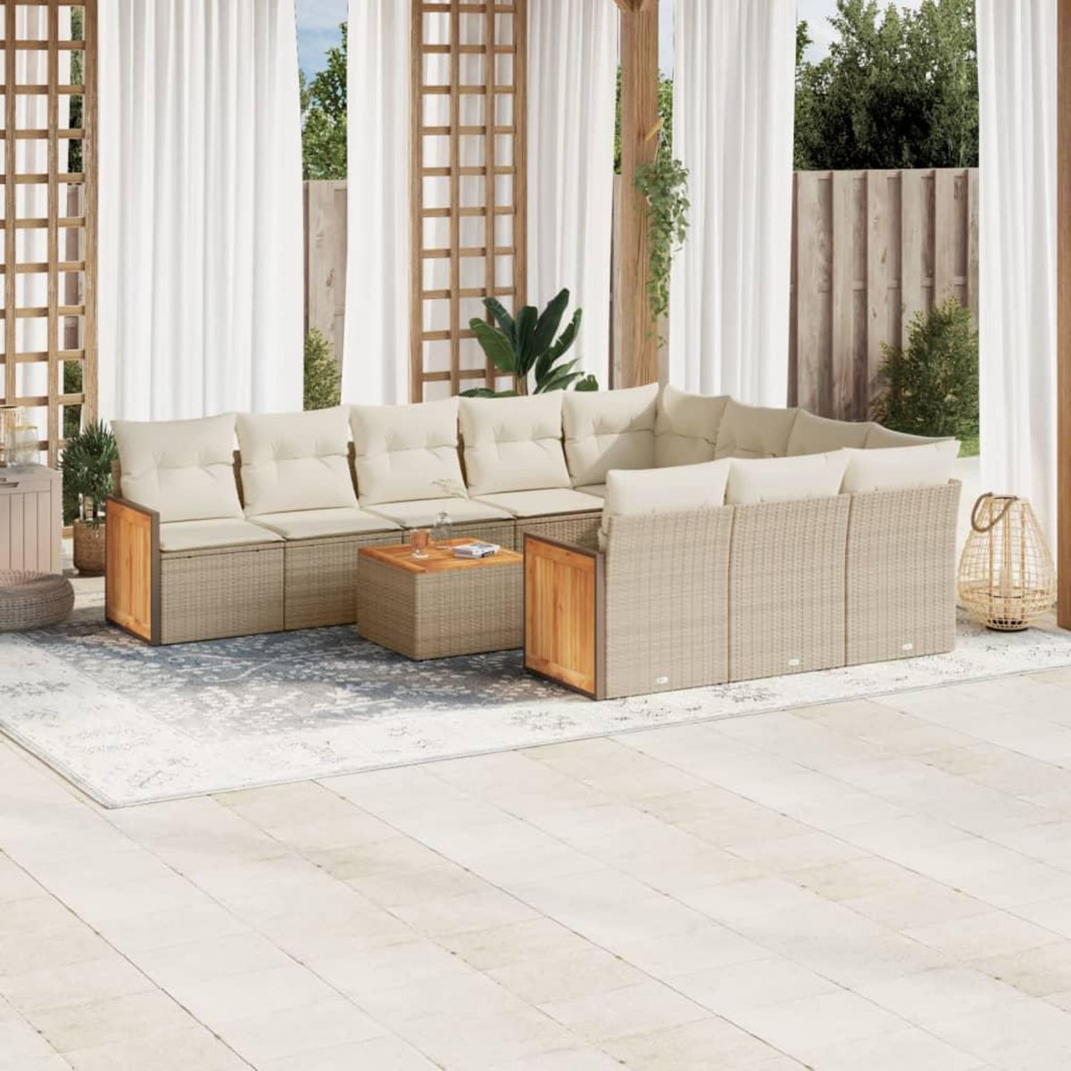 VIDAXL Salon de jardin 11 pcs avec coussins beige resine tressee
