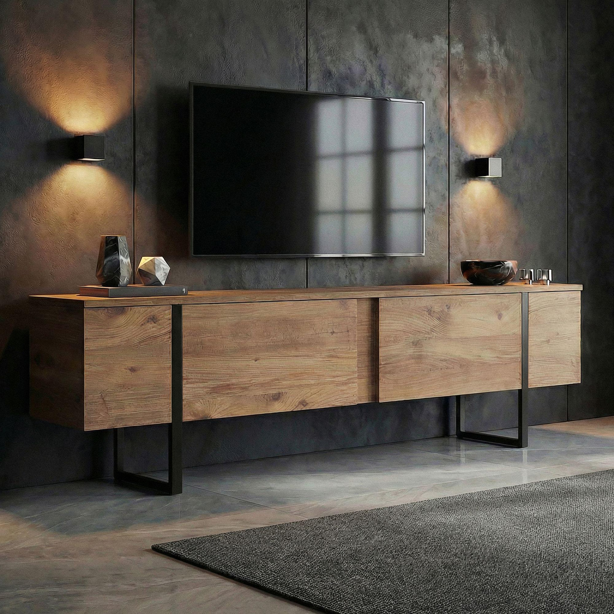Voir la diapositive 2 : Habitat et Jardin Meuble tv en bois  onera  - 180 x 30 x 50 cm - pin atlantique / noir