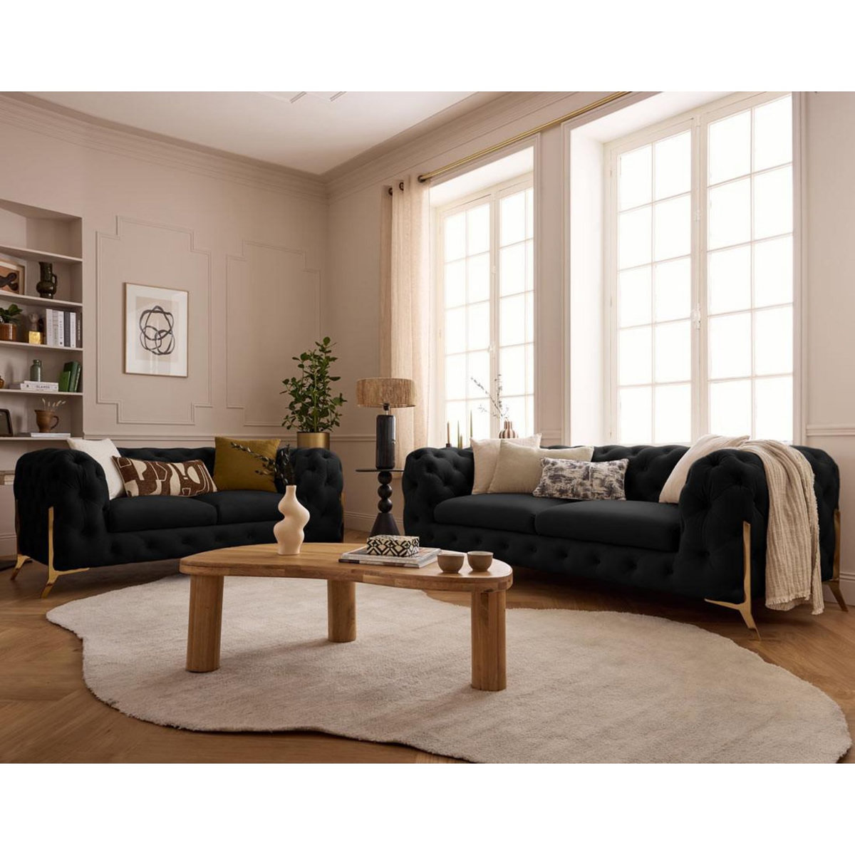 LISA DESIGN Camden - canapé 2 places chesterfield en velours - pieds en métal doré