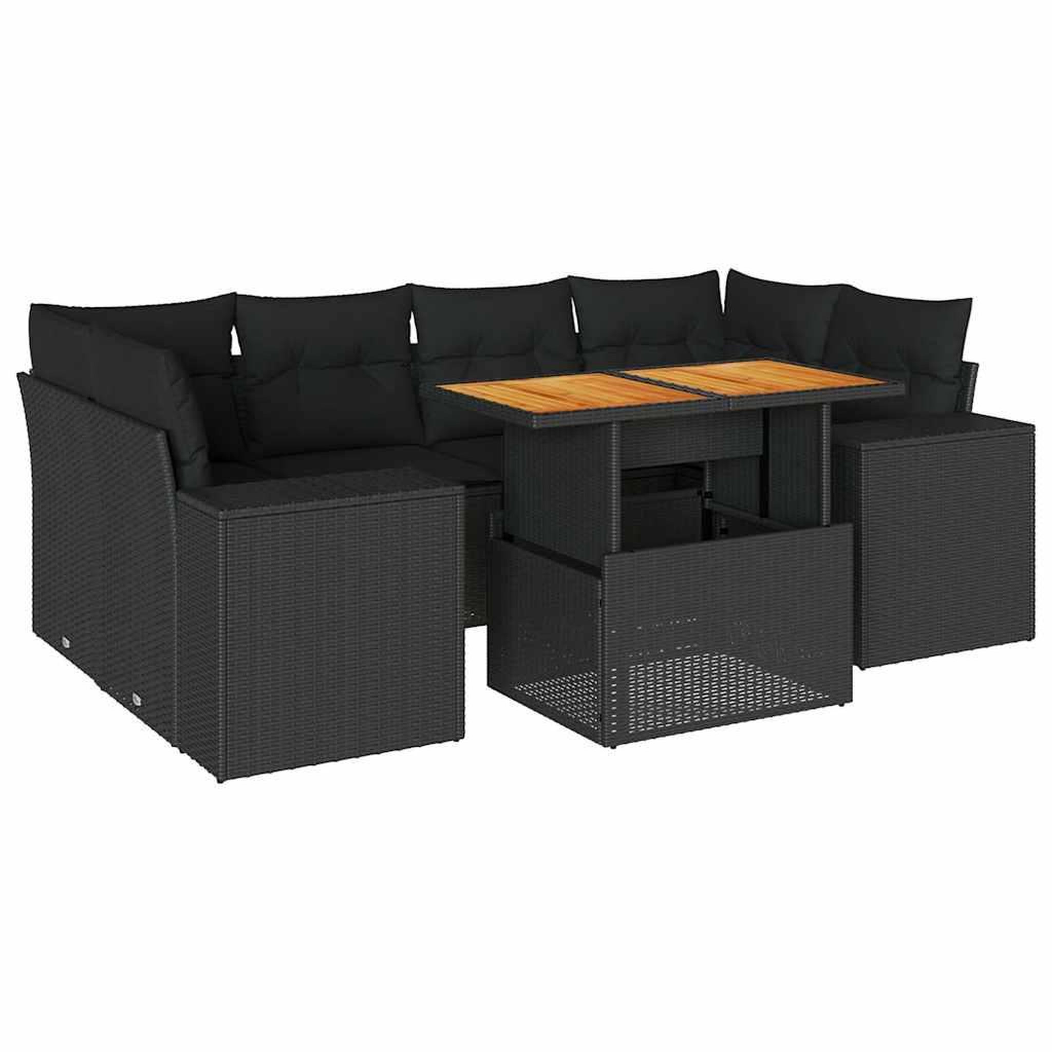 Voir la diapositive 2 : VIDAXL Salon de jardin 7 pcs avec coussins noir resine tressee