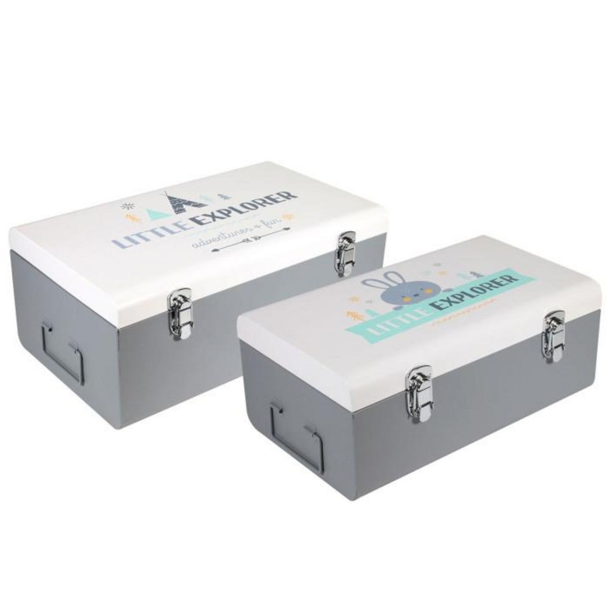 Paris Prix Lot de 2 Coffres de Rangement Enfant  Explorer  47cm Gris