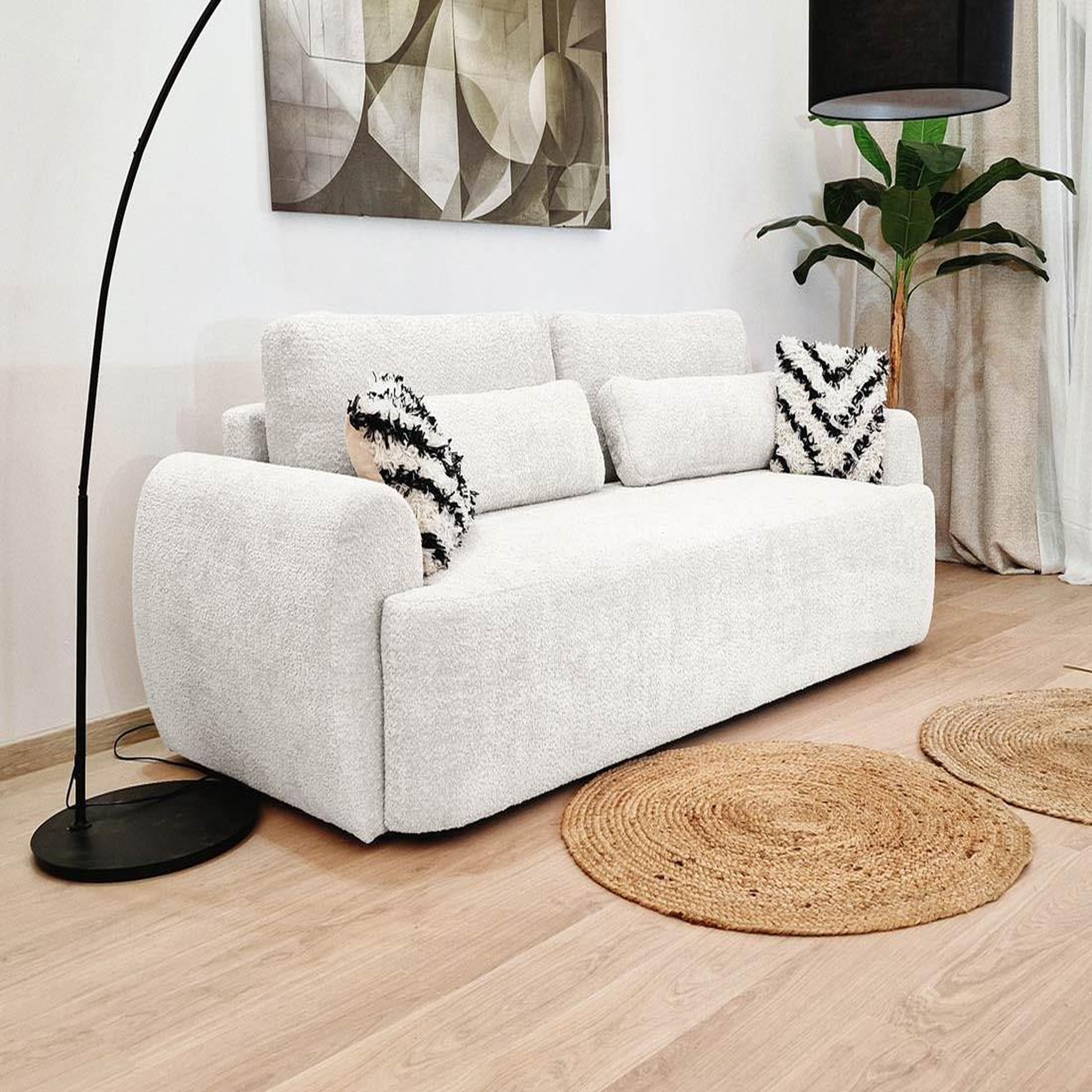 Voir la diapositive 5 : BEST MOBILIER Mahina - canapé droit 3 places - convertible avec coffre - en tissu bouclette