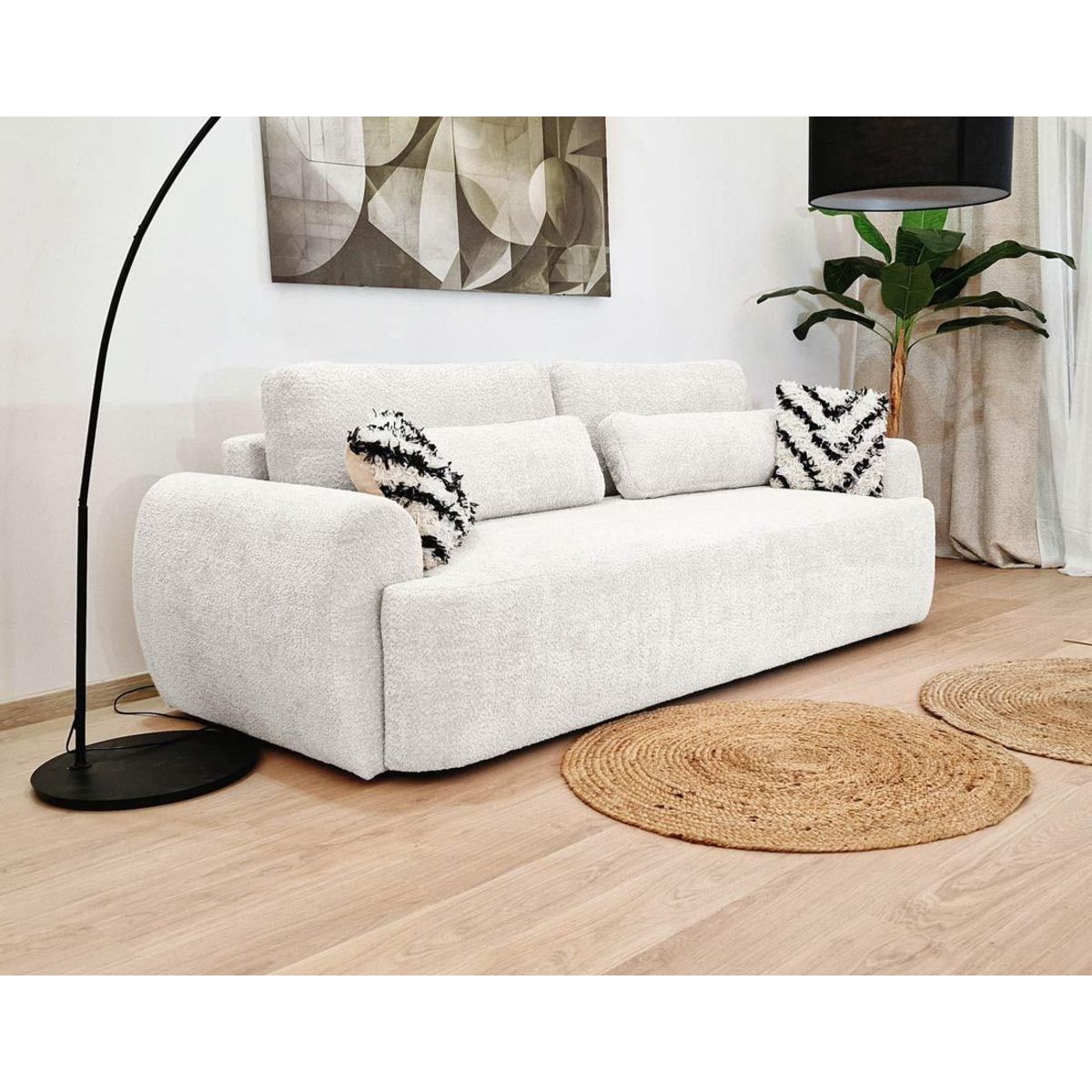 BEST MOBILIER Mahina - canapé droit 3 places - convertible avec coffre - en tissu bouclette