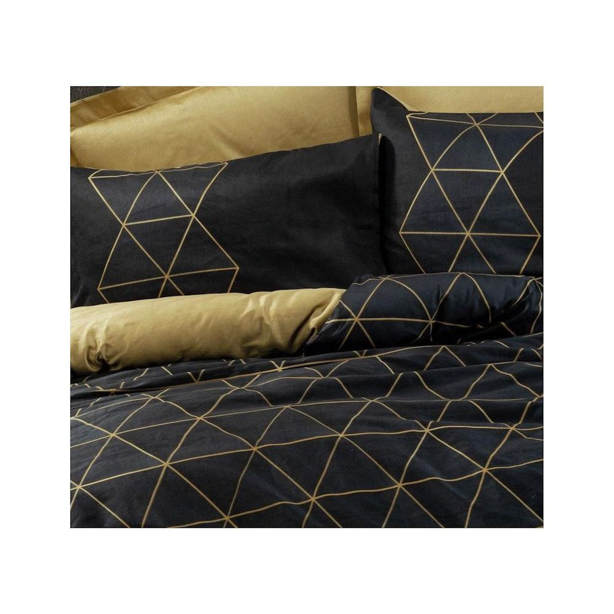 GENERIQUE Parure de lit - 1 housse de couette 140 x 200cm + 1 taies d'oreiller 60 x 60 cm - 100% coton renforcé - Imprimé graphique Noir